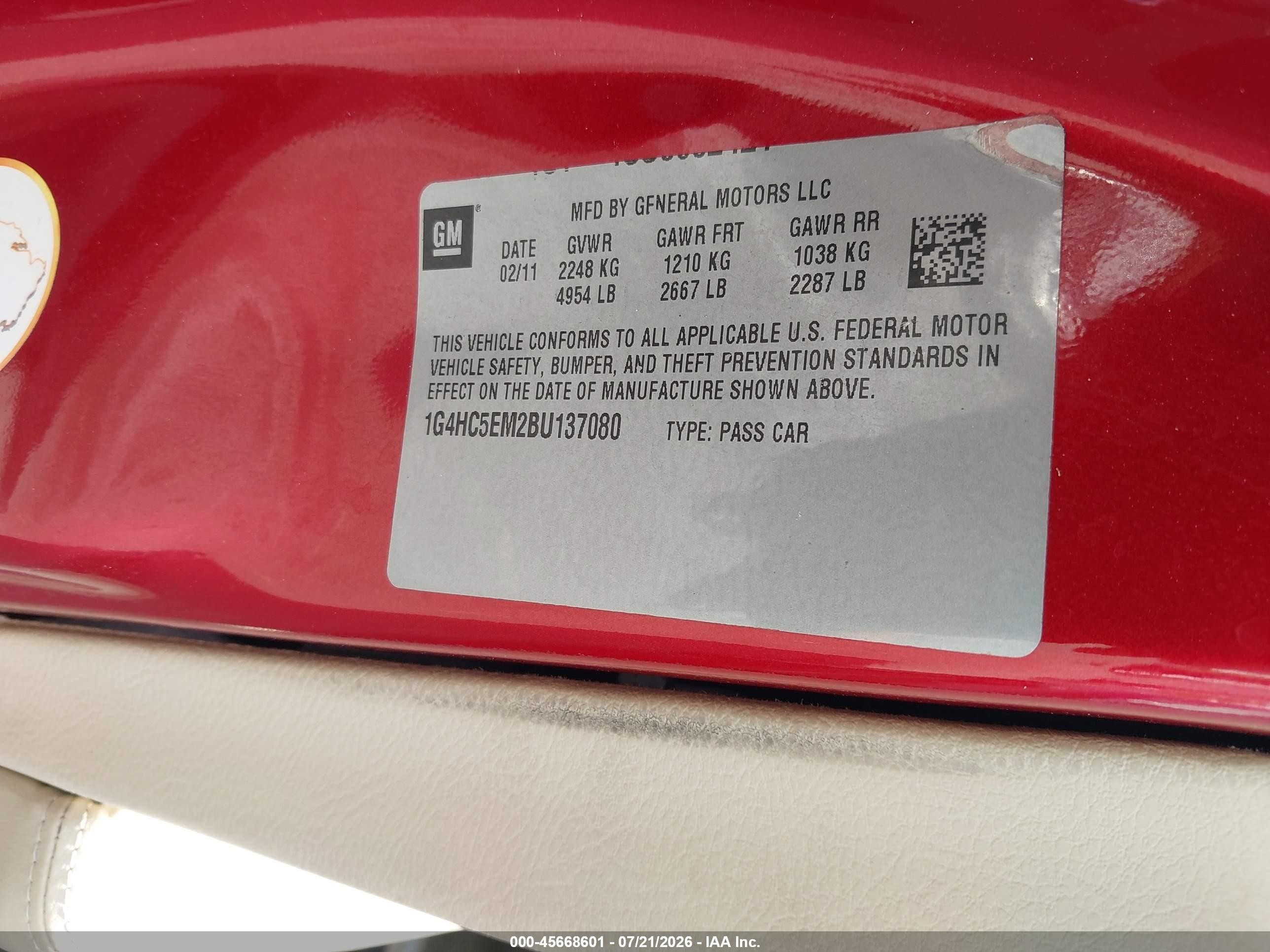 2011 Buick Lucerne Cxl Red vin: 1G4HC5EM2BU137080