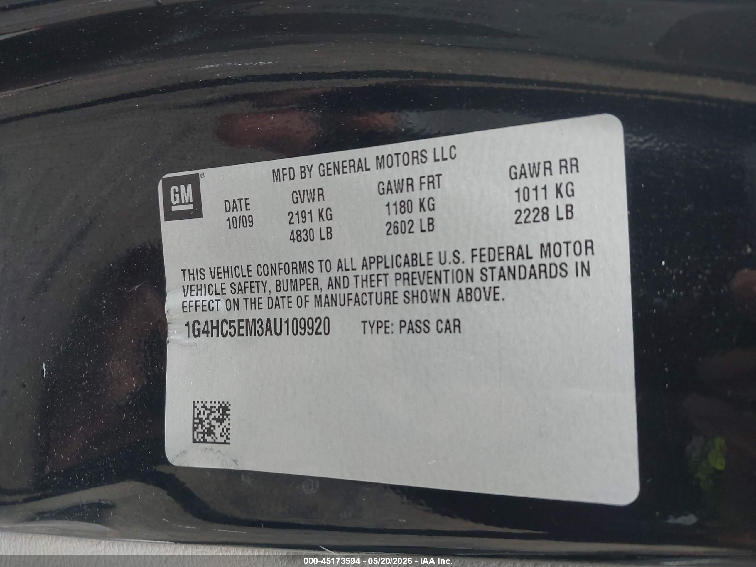 2010 Buick Lucerne Cxl Black vin: 1G4HC5EM3AU109920