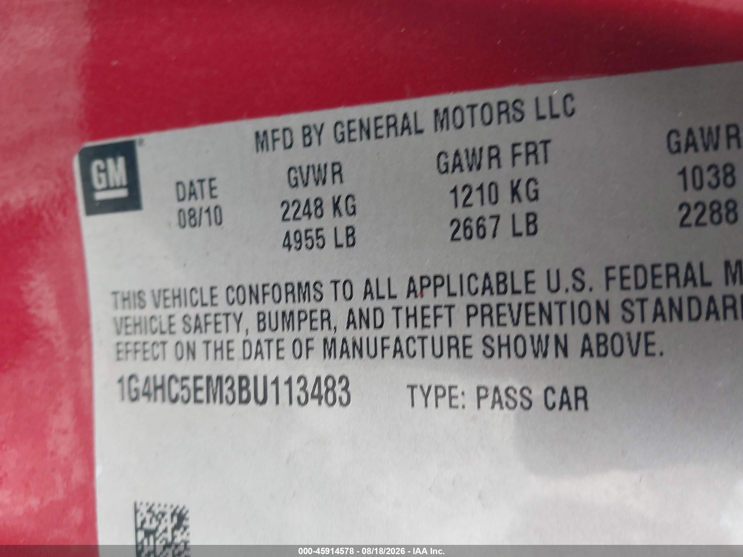 2011 Buick Lucerne Cxl Red vin: 1G4HC5EM3BU113483