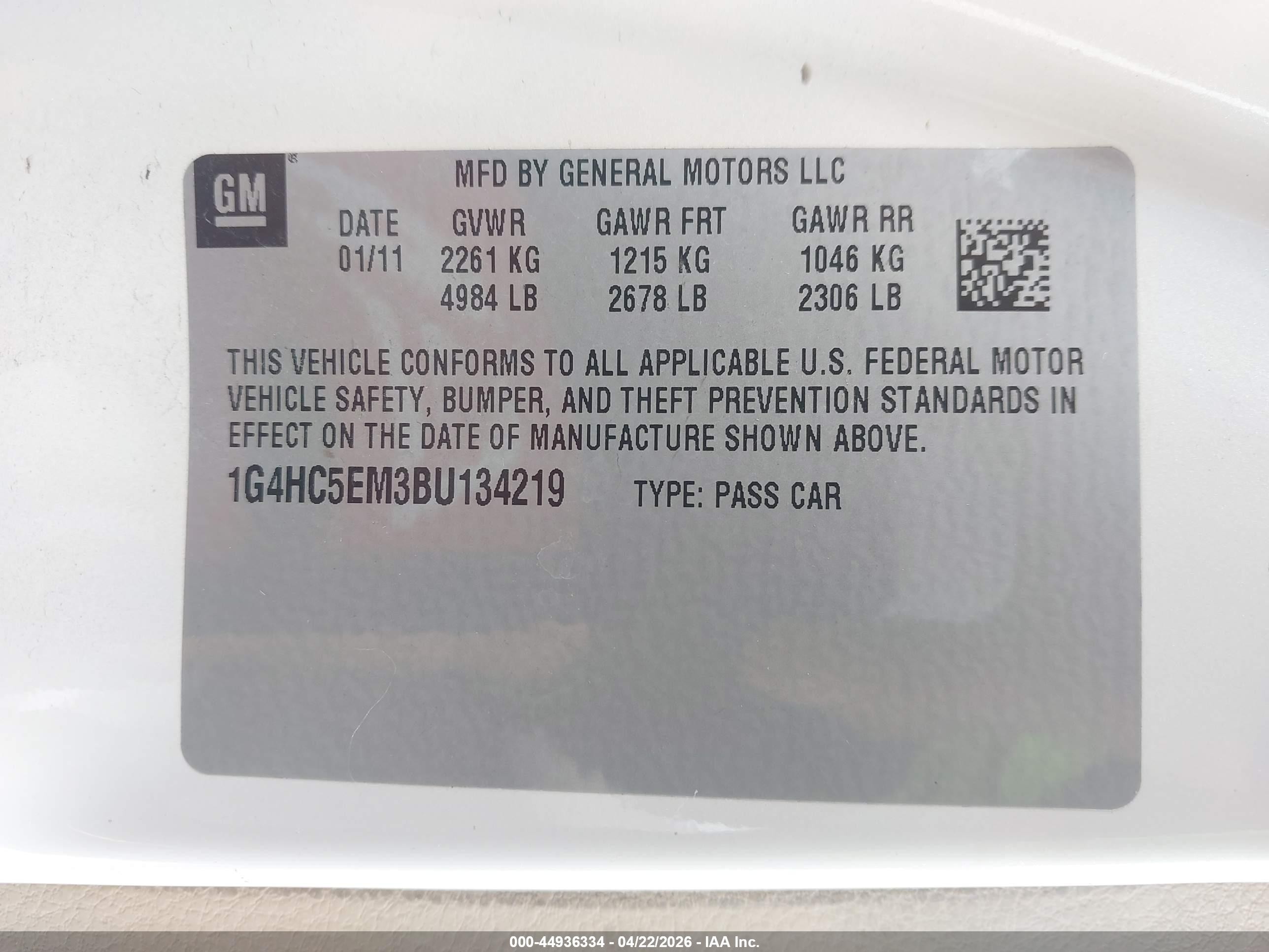 2011 Buick Lucerne Cxl Белый vin: 1G4HC5EM3BU134219