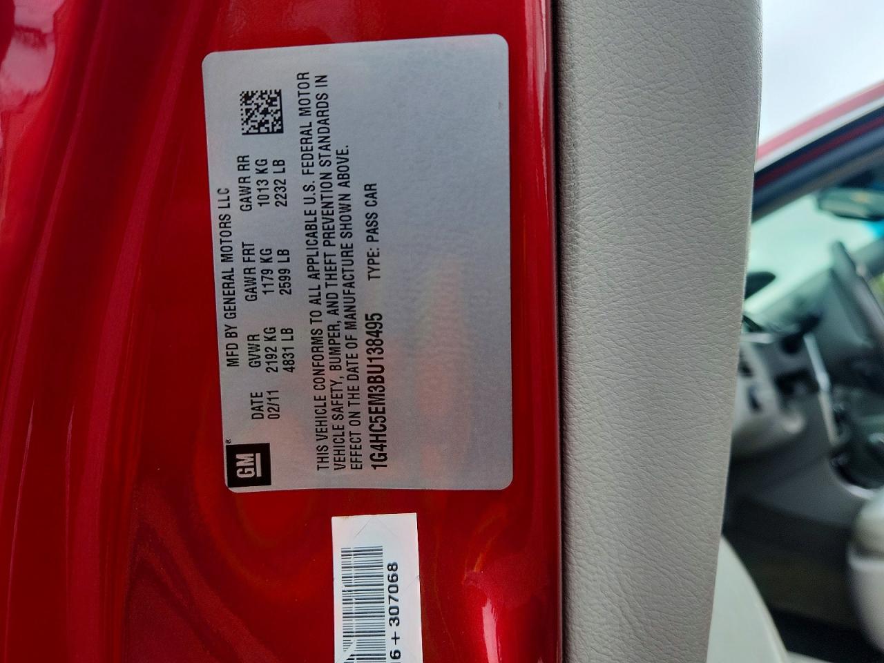 2011 Buick Lucerne Cxl Red vin: 1G4HC5EM3BU138495