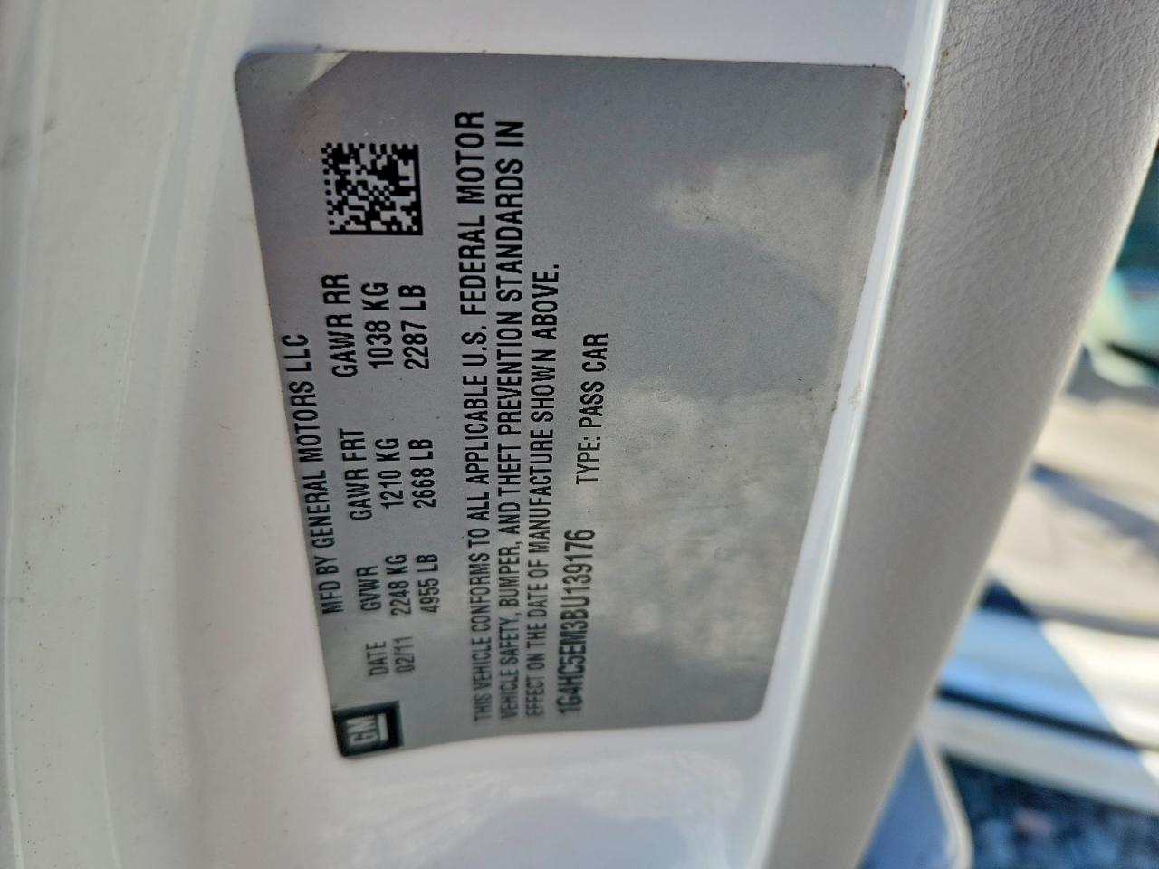 2011 Buick Lucerne Cxl White vin: 1G4HC5EM3BU139176