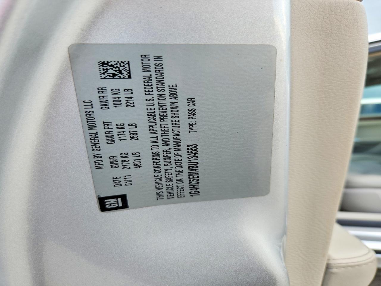 2011 Buick Lucerne Cxl Silver vin: 1G4HC5EM4BU134553