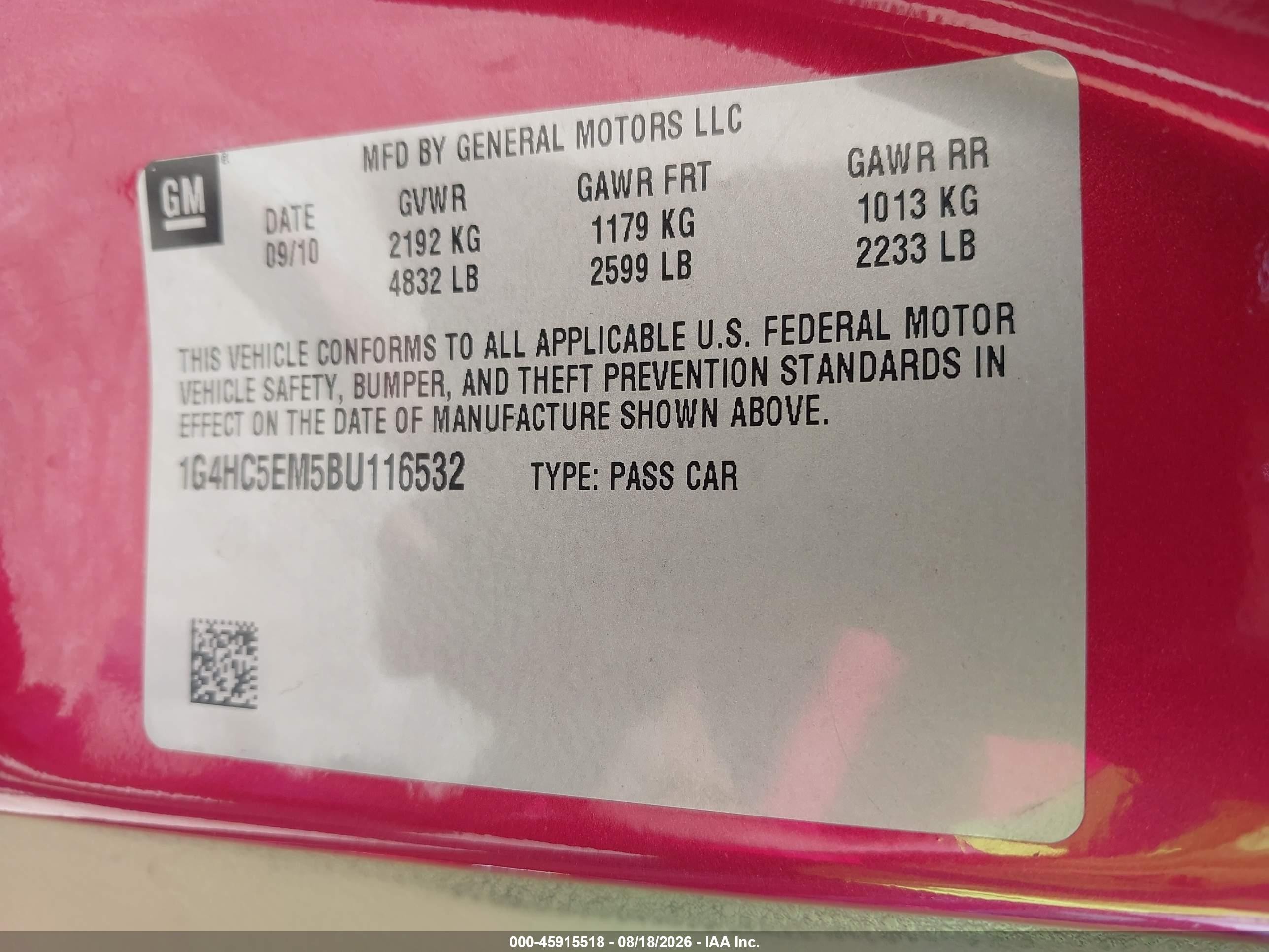 2011 Buick Lucerne Cxl Red vin: 1G4HC5EM5BU116532