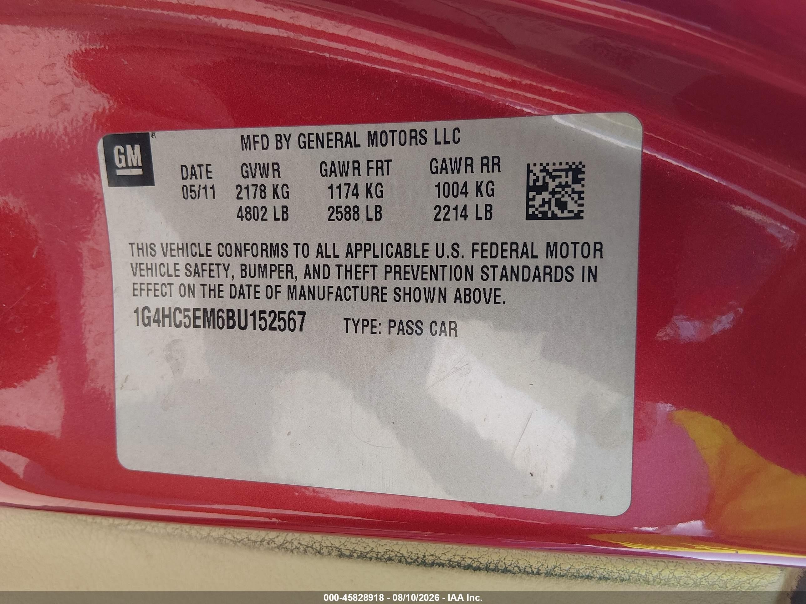 2011 Buick Lucerne Cxl Red vin: 1G4HC5EM6BU152567