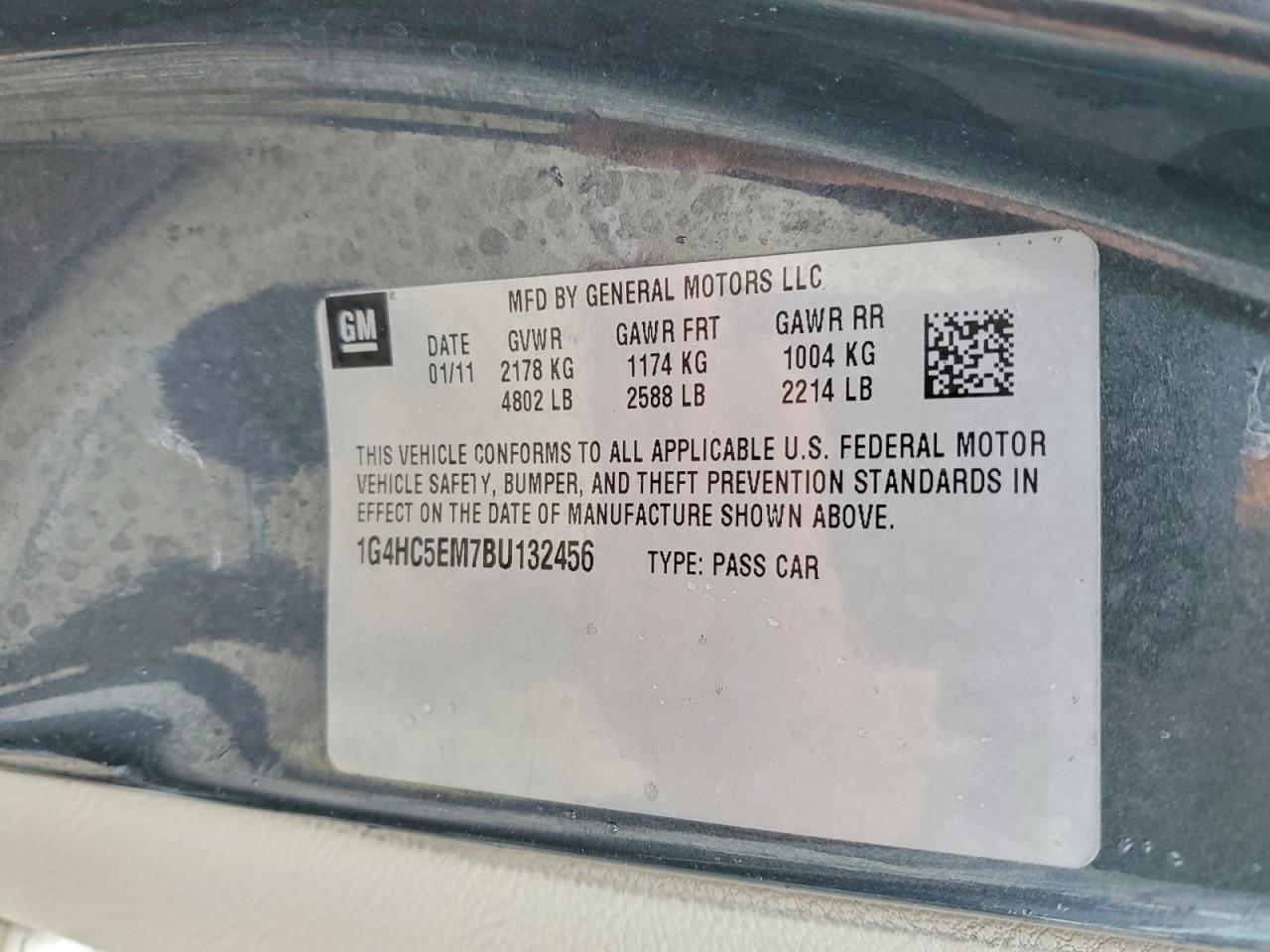 2011 Buick Lucerne Cxl Серый vin: 1G4HC5EM7BU132456
