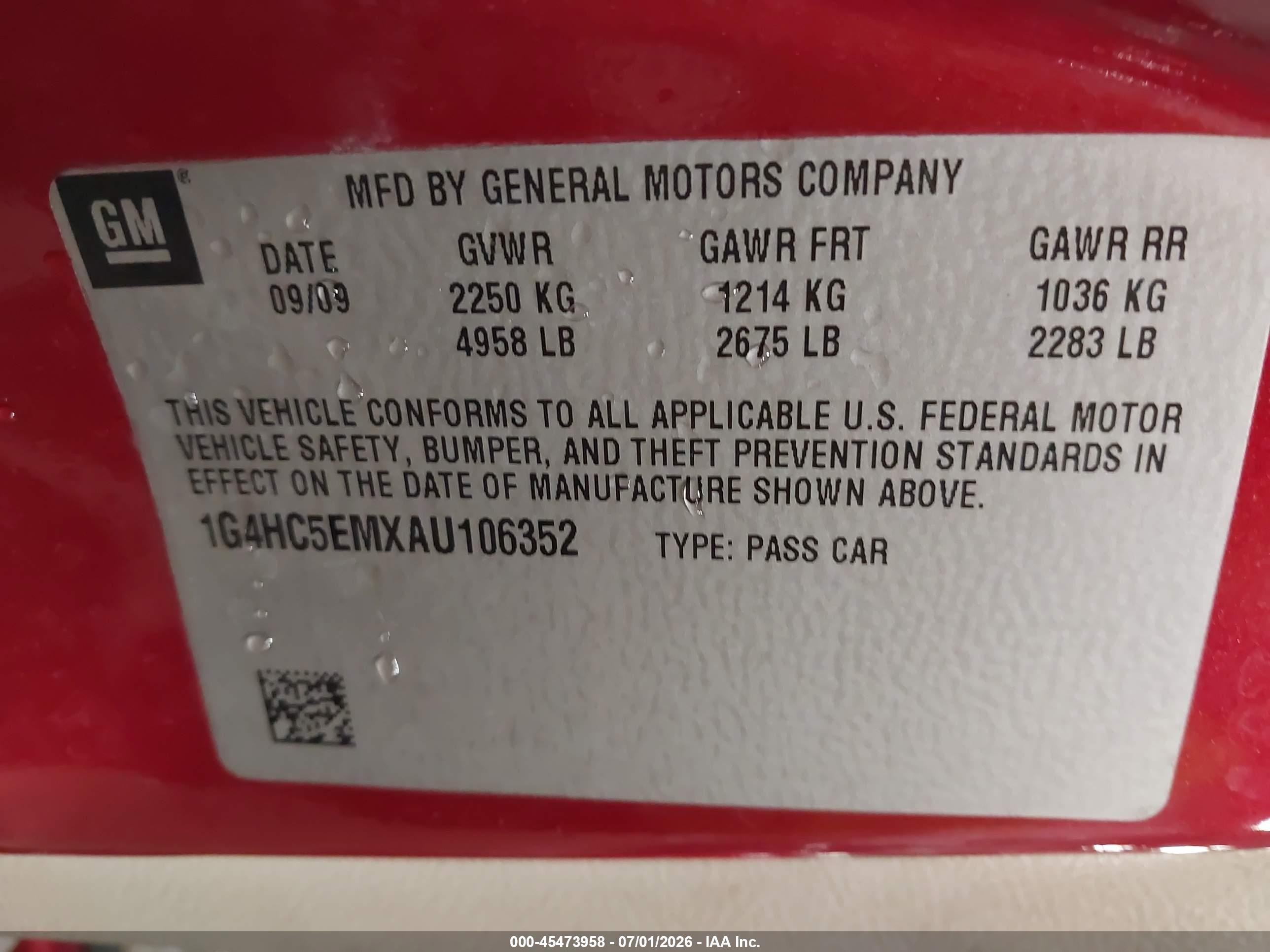 2010 Buick Lucerne Cxl Red vin: 1G4HC5EMXAU106352