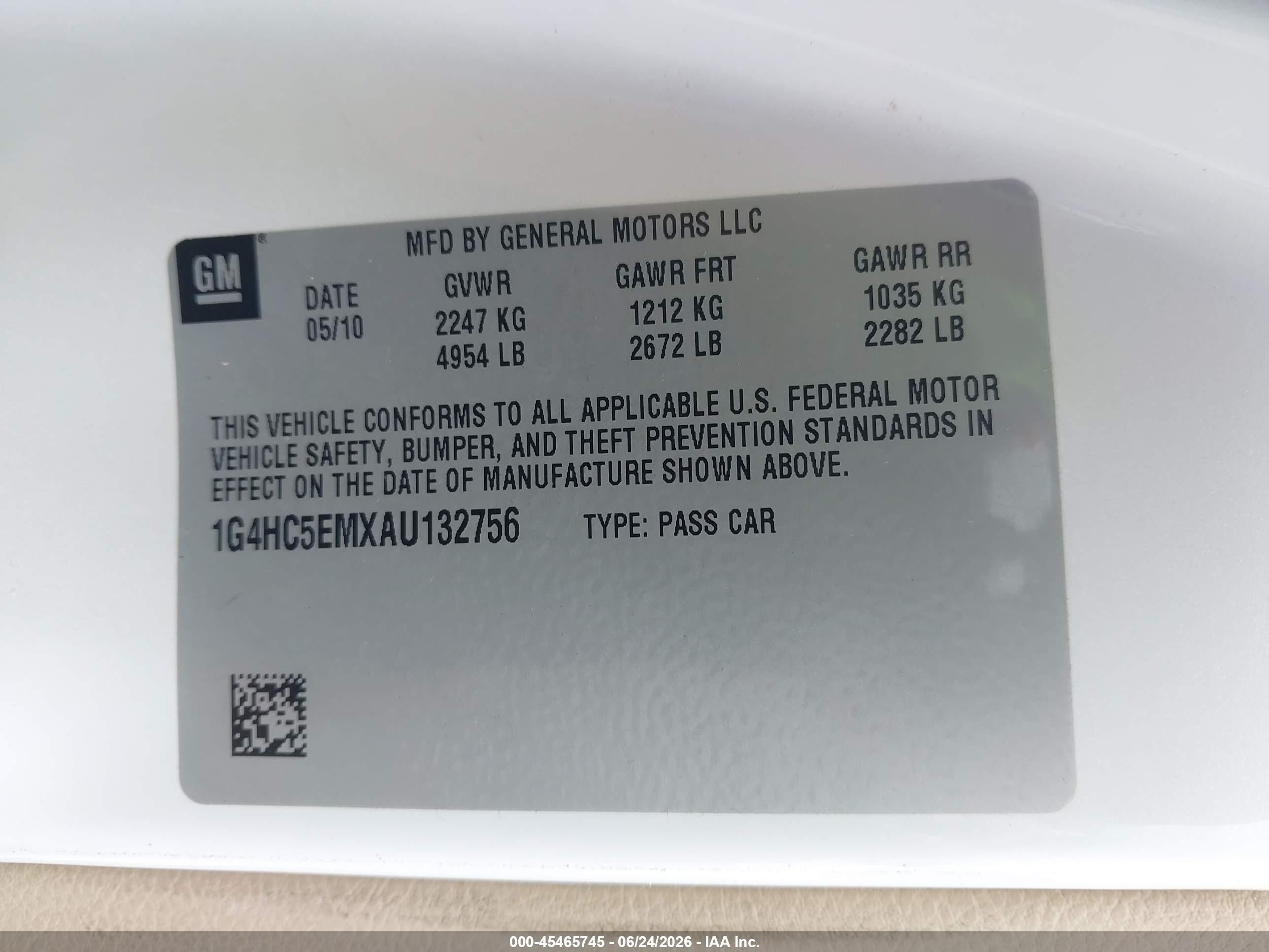 2010 Buick Lucerne Cxl White vin: 1G4HC5EMXAU132756