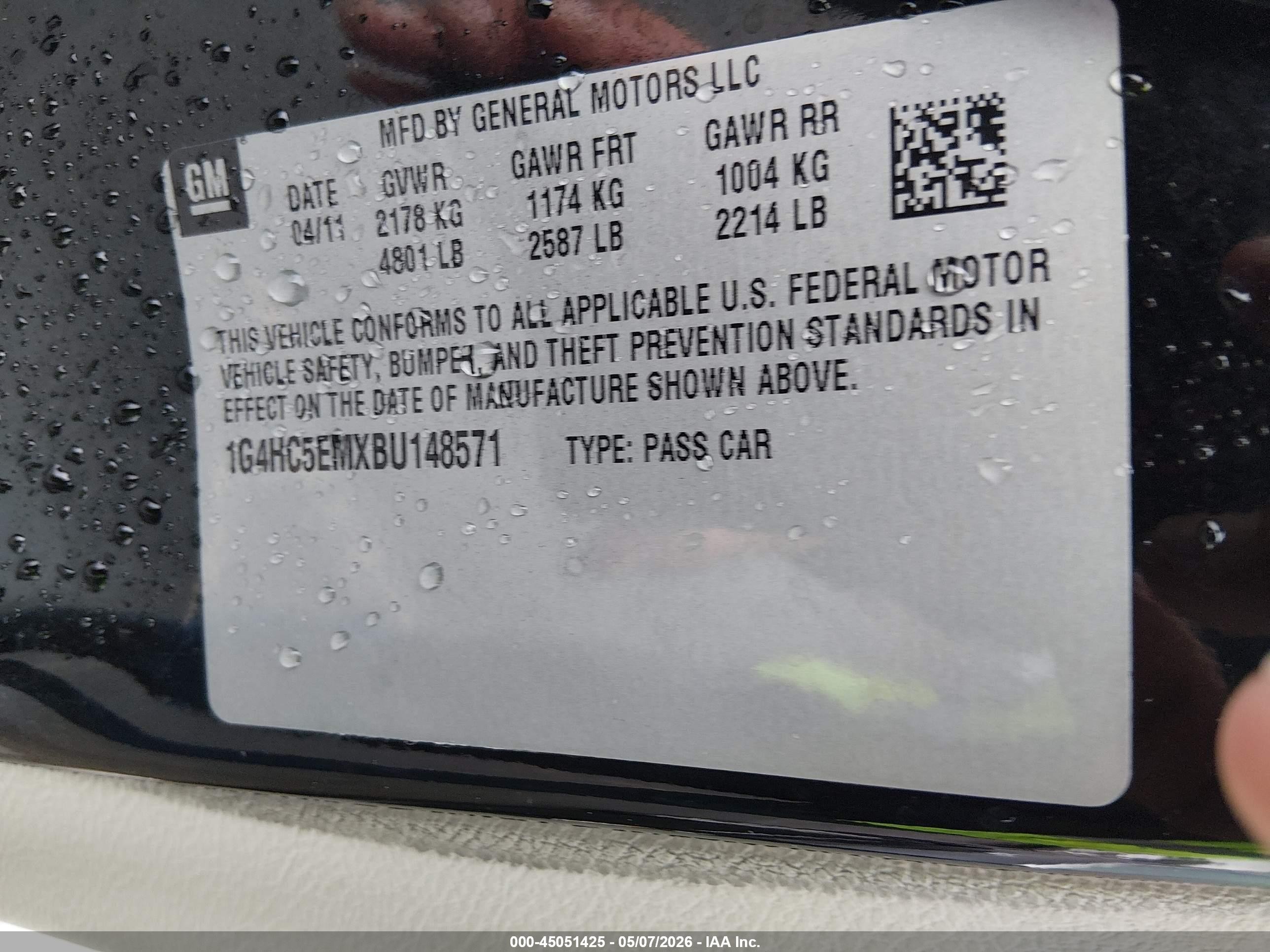 2011 Buick Lucerne Cxl Black vin: 1G4HC5EMXBU148571