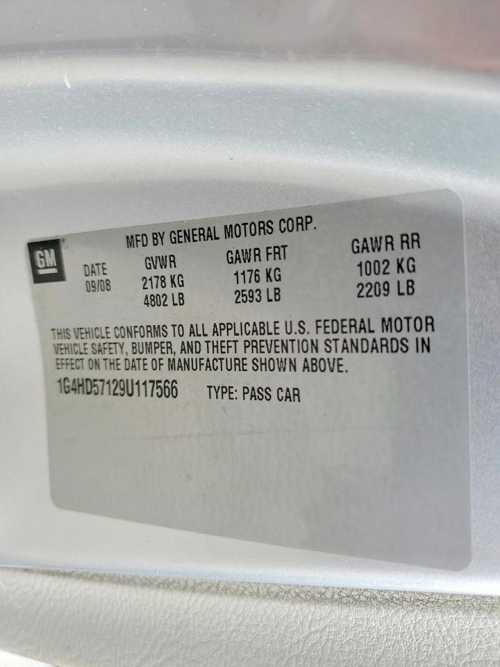 2009 Buick Lucerne Cxl Silver vin: 1G4HD57129U117566