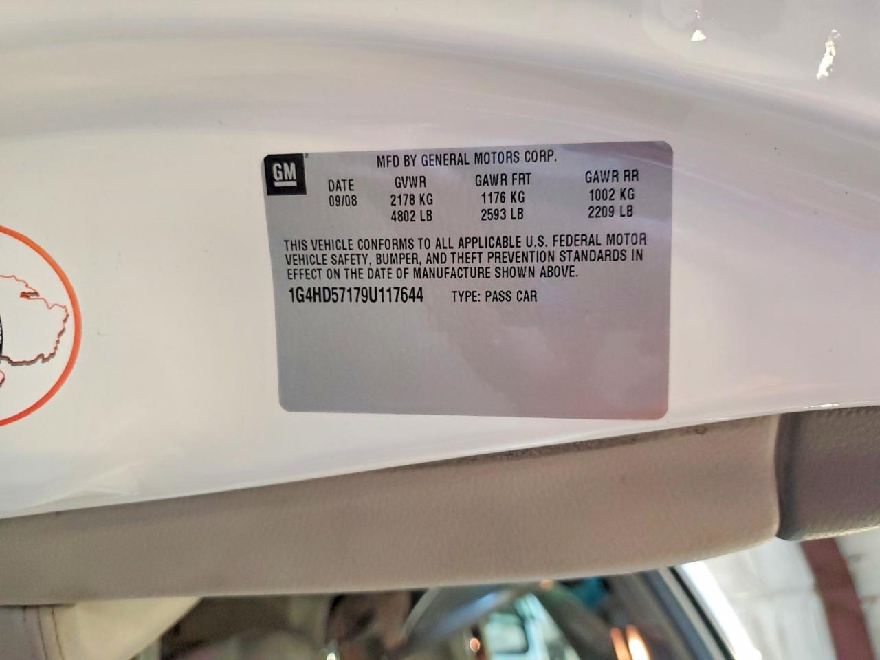 2009 Buick Lucerne Cxl White vin: 1G4HD57179U117644
