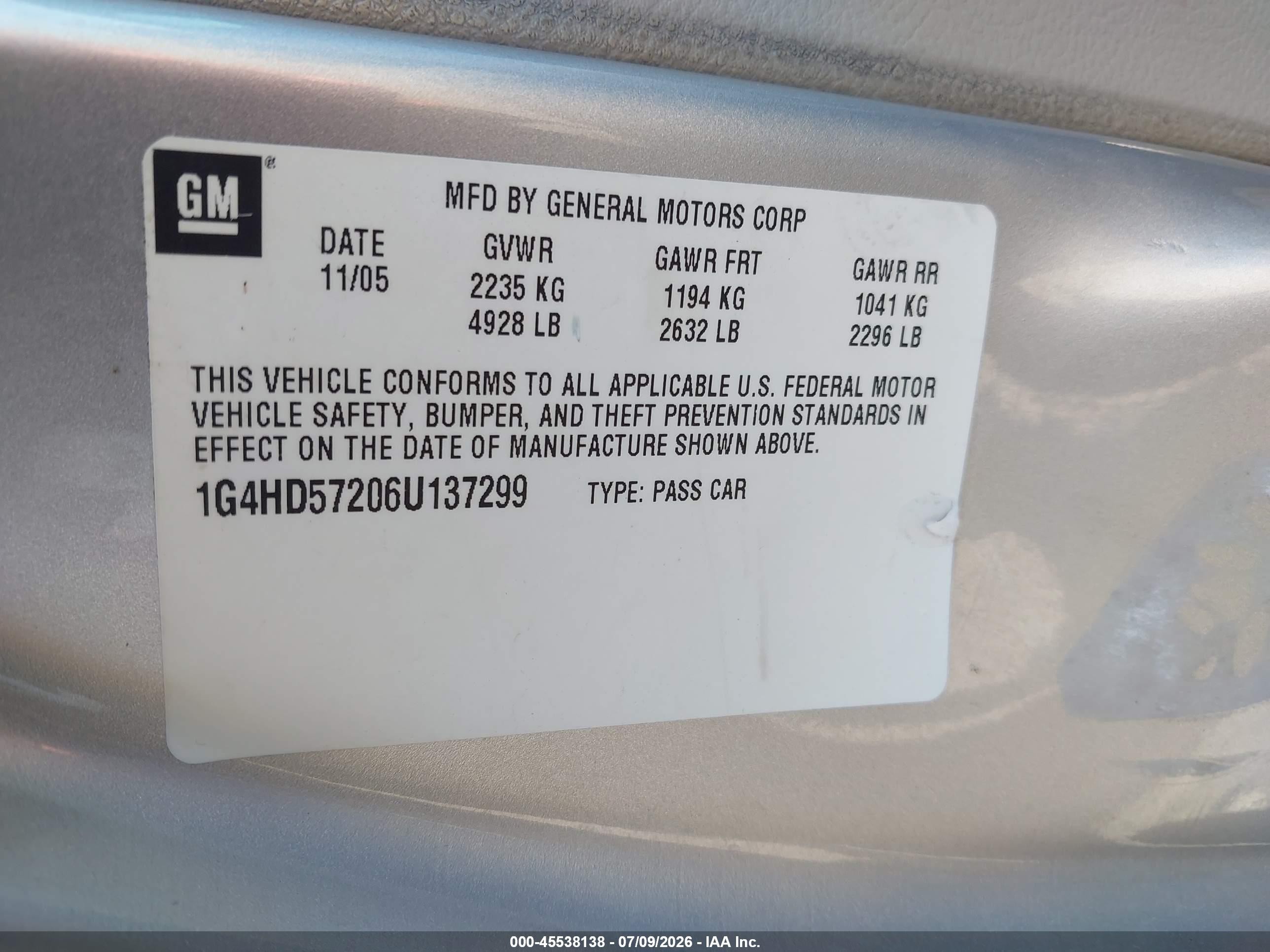 2006 Buick Lucerne Cxl Silver vin: 1G4HD57206U137299