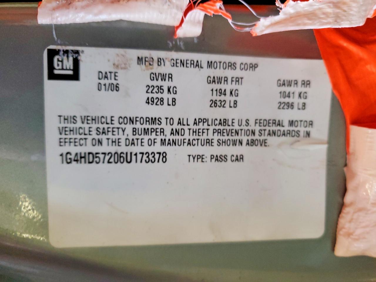 2006 Buick Lucern Зеленый vin: 1G4HD57206U173378