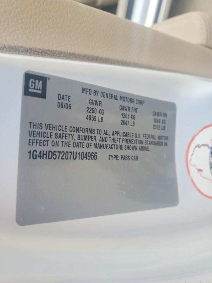 2007 Buick Lucerne Cxl White vin: 1G4HD57207U104966
