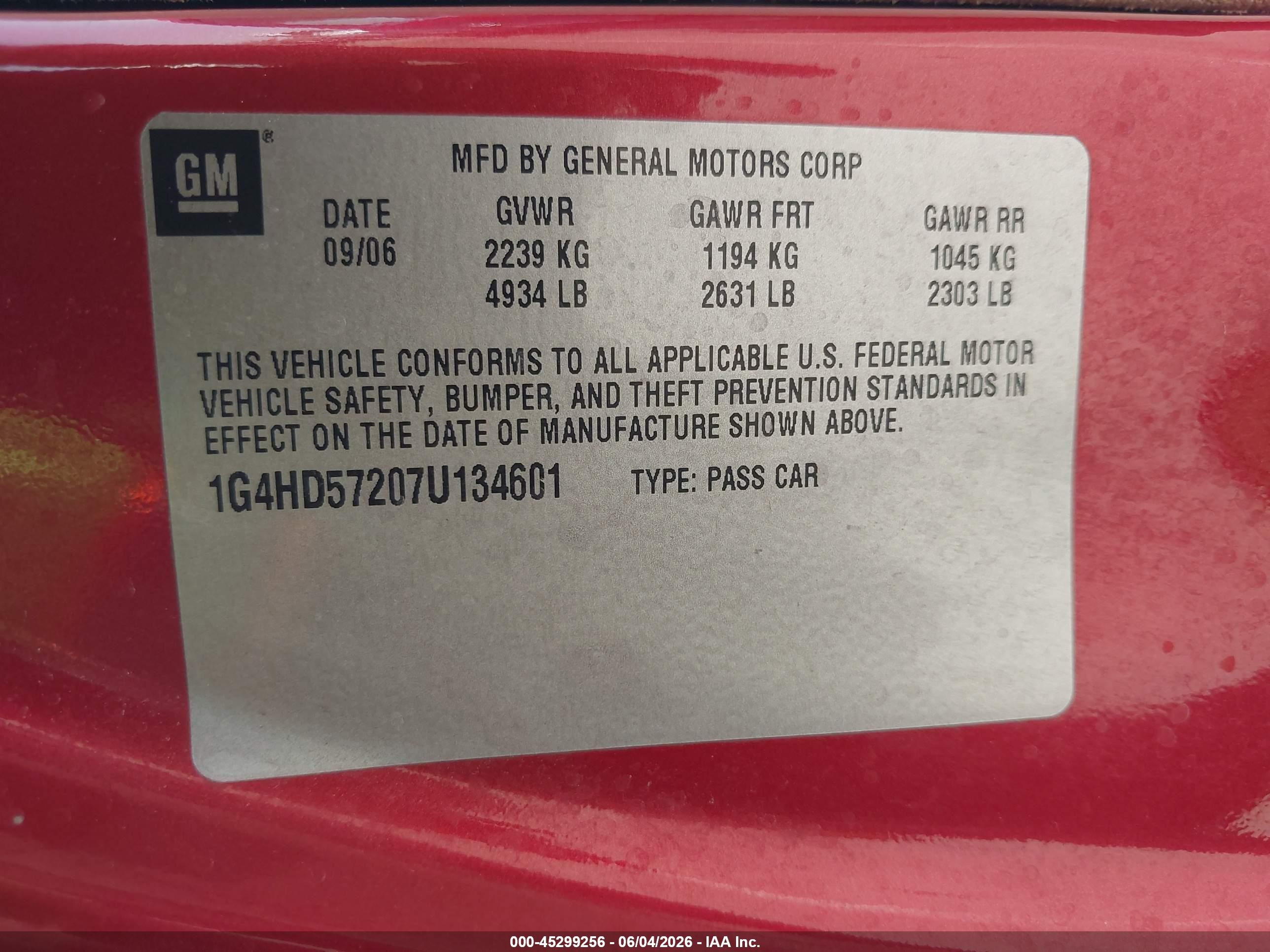 2007 Buick Lucerne Cxl Красный vin: 1G4HD57207U134601
