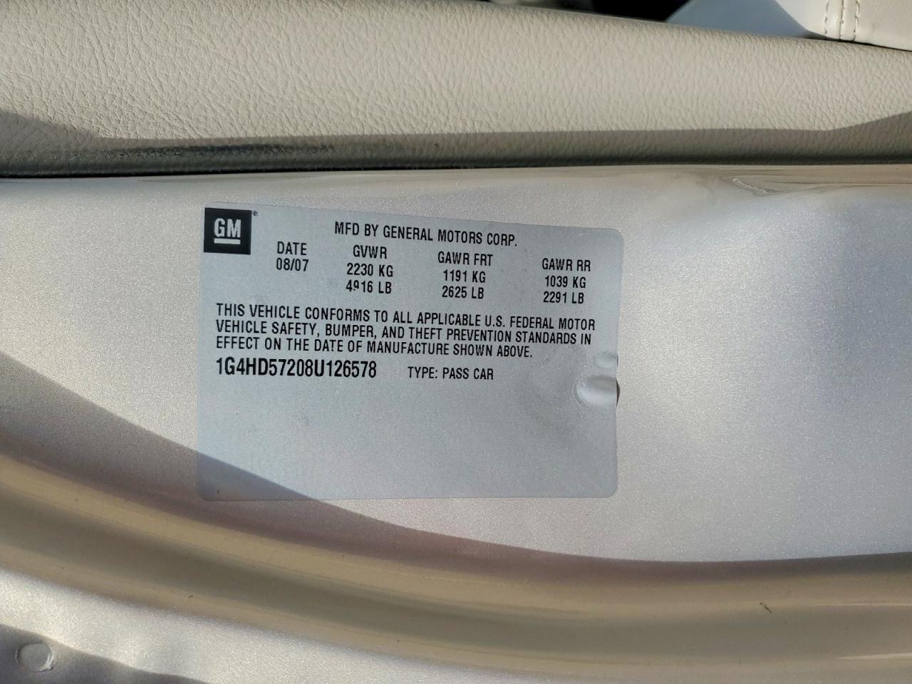 2008 Buick Lucerne Cxl Silver vin: 1G4HD57208U126578