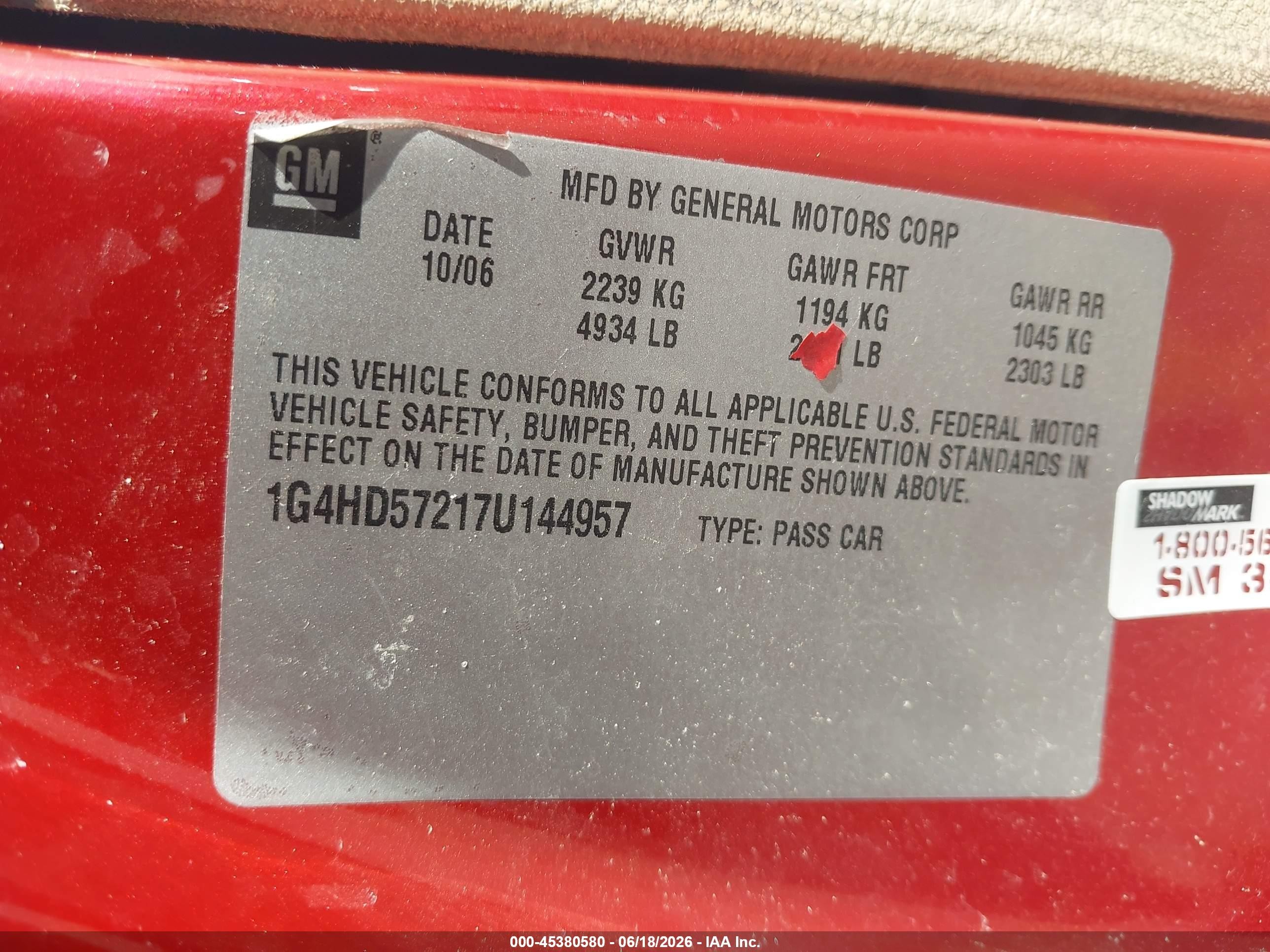 2007 Buick Lucerne Cxl Красный vin: 1G4HD57217U144957