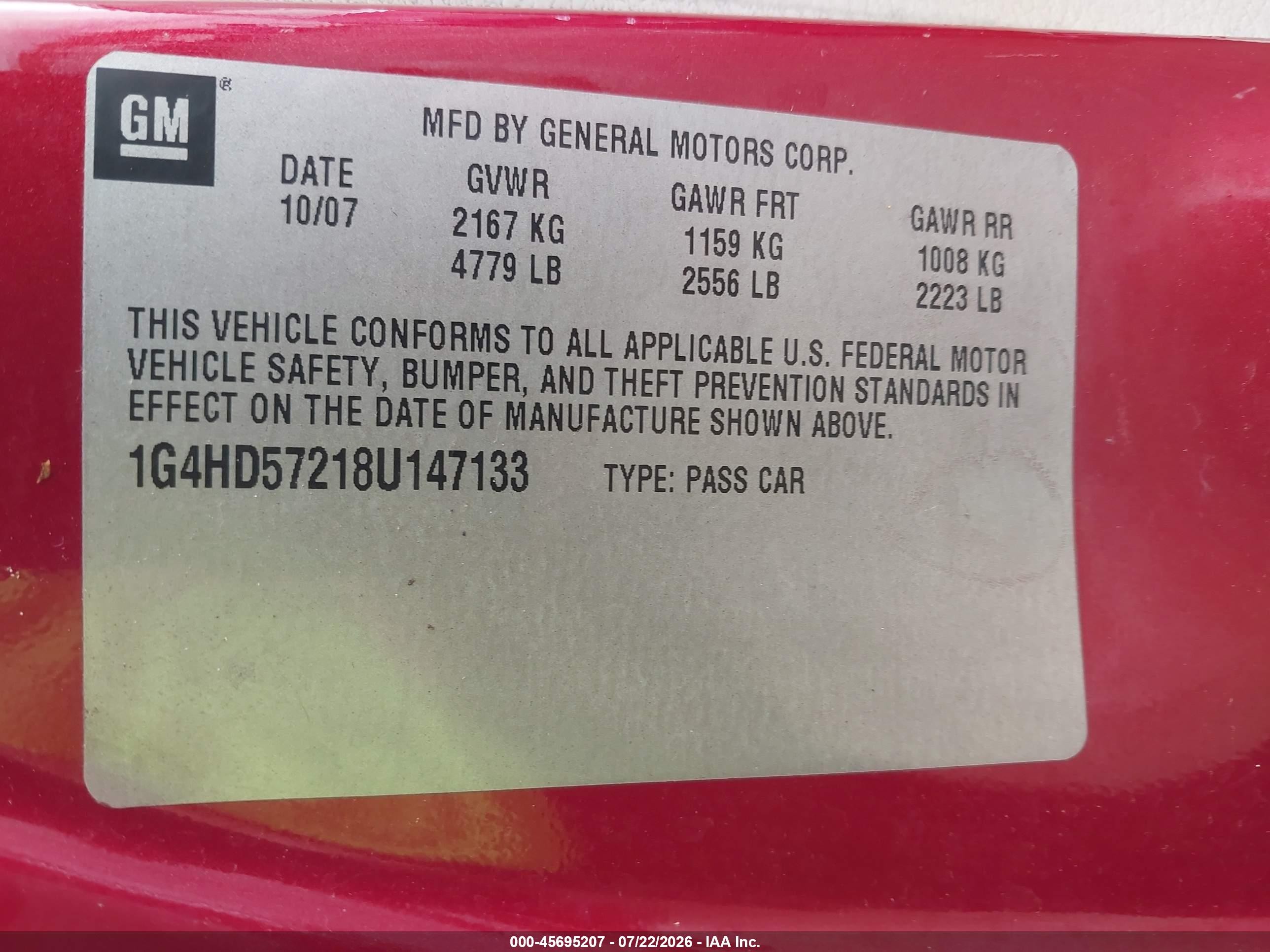 2008 Buick Lucerne Cxl Красный vin: 1G4HD57218U147133