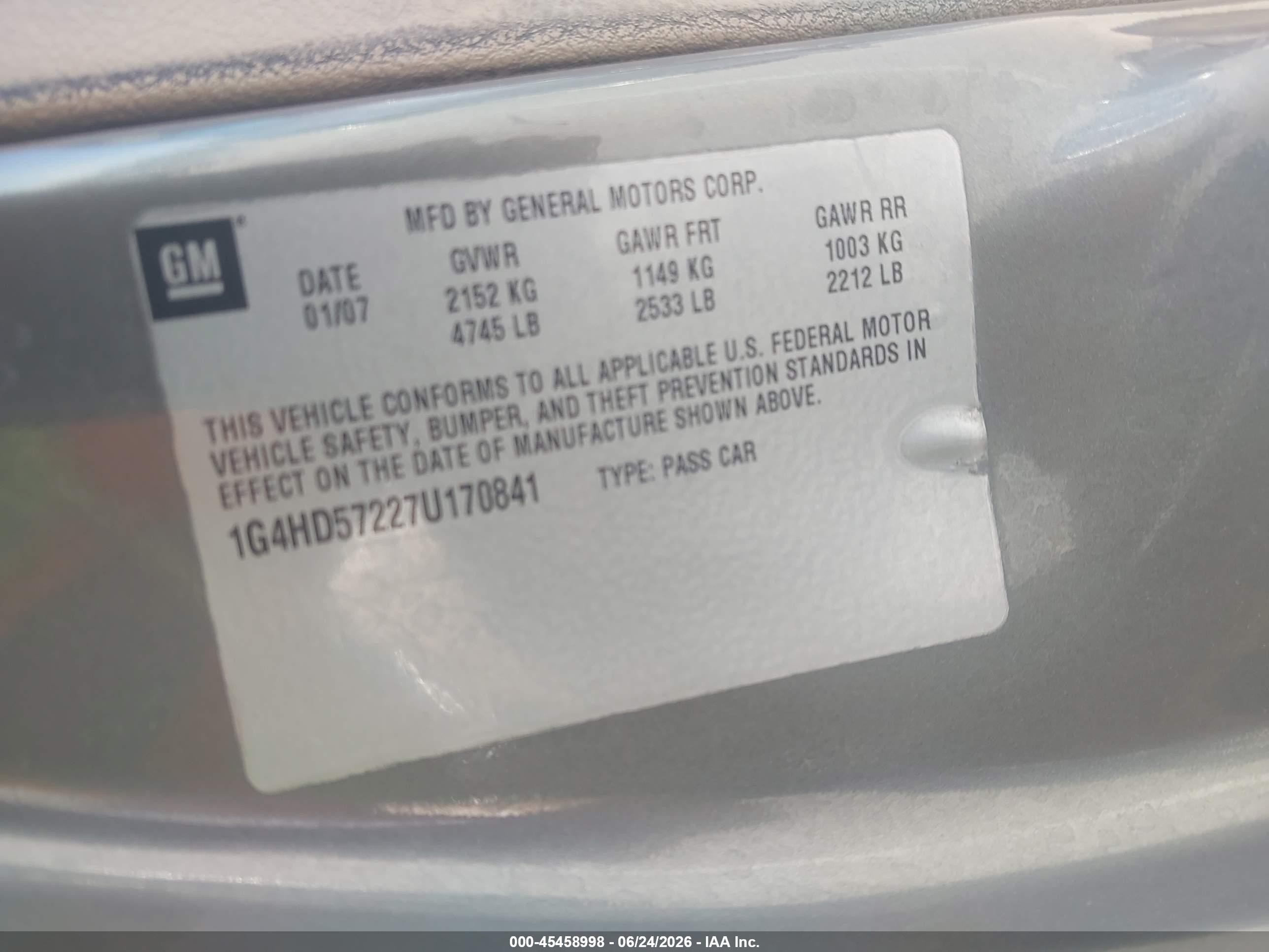 2007 Buick Lucerne Cxl Gray vin: 1G4HD57227U170841