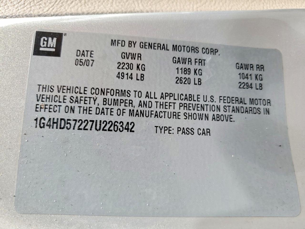 2007 Buick Lucerne Cxl Beige vin: 1G4HD57227U226342