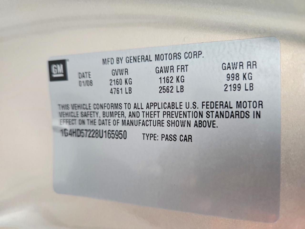 2008 Buick Lucerne Cxl Tan vin: 1G4HD57228U165950