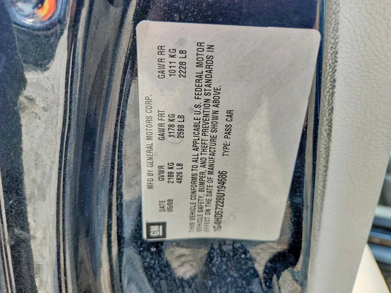 2008 Buick Lucerne Cxl Charcoal vin: 1G4HD57228U194686