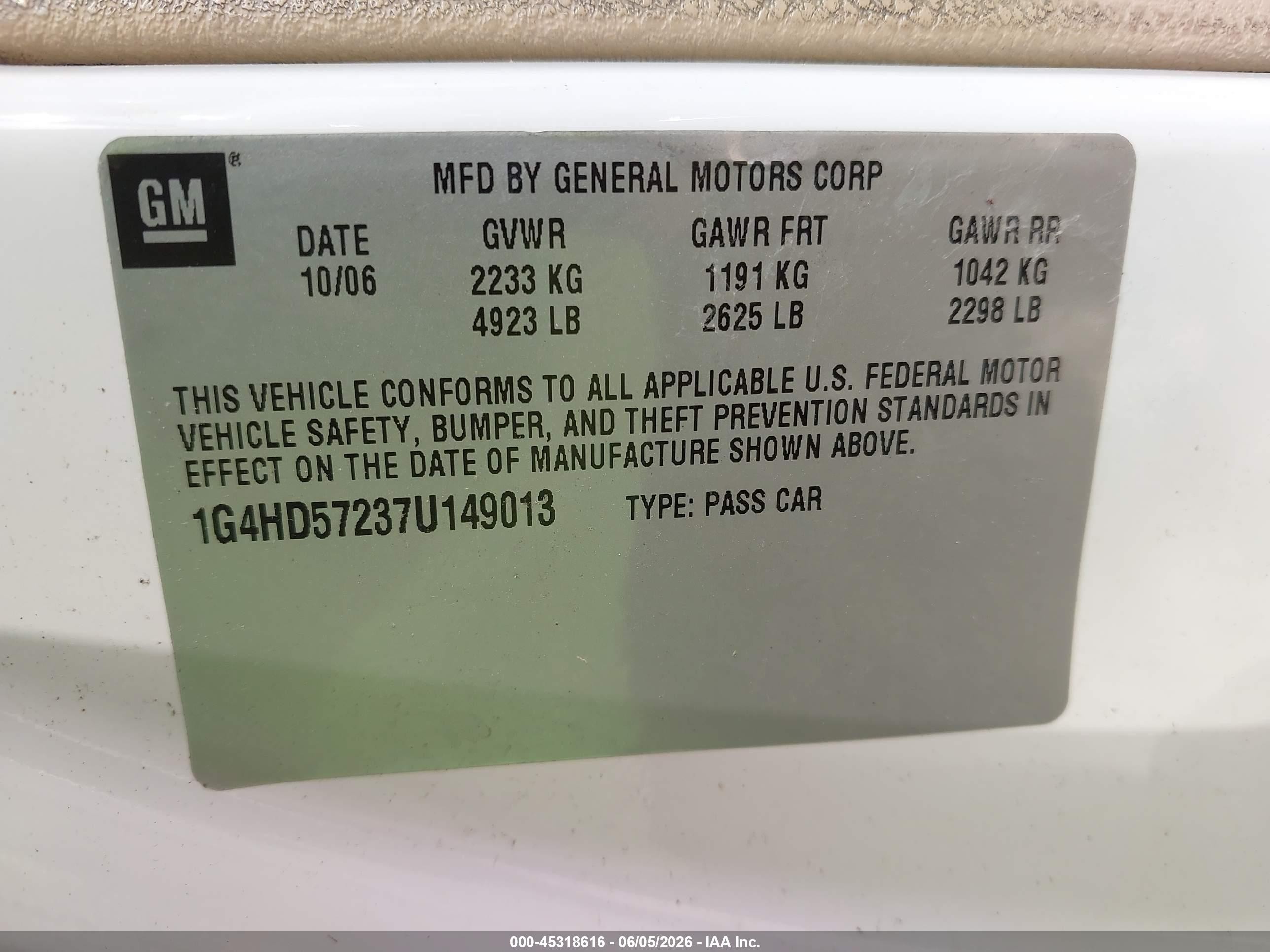 2007 Buick Lucerne Cxl White vin: 1G4HD57237U149013