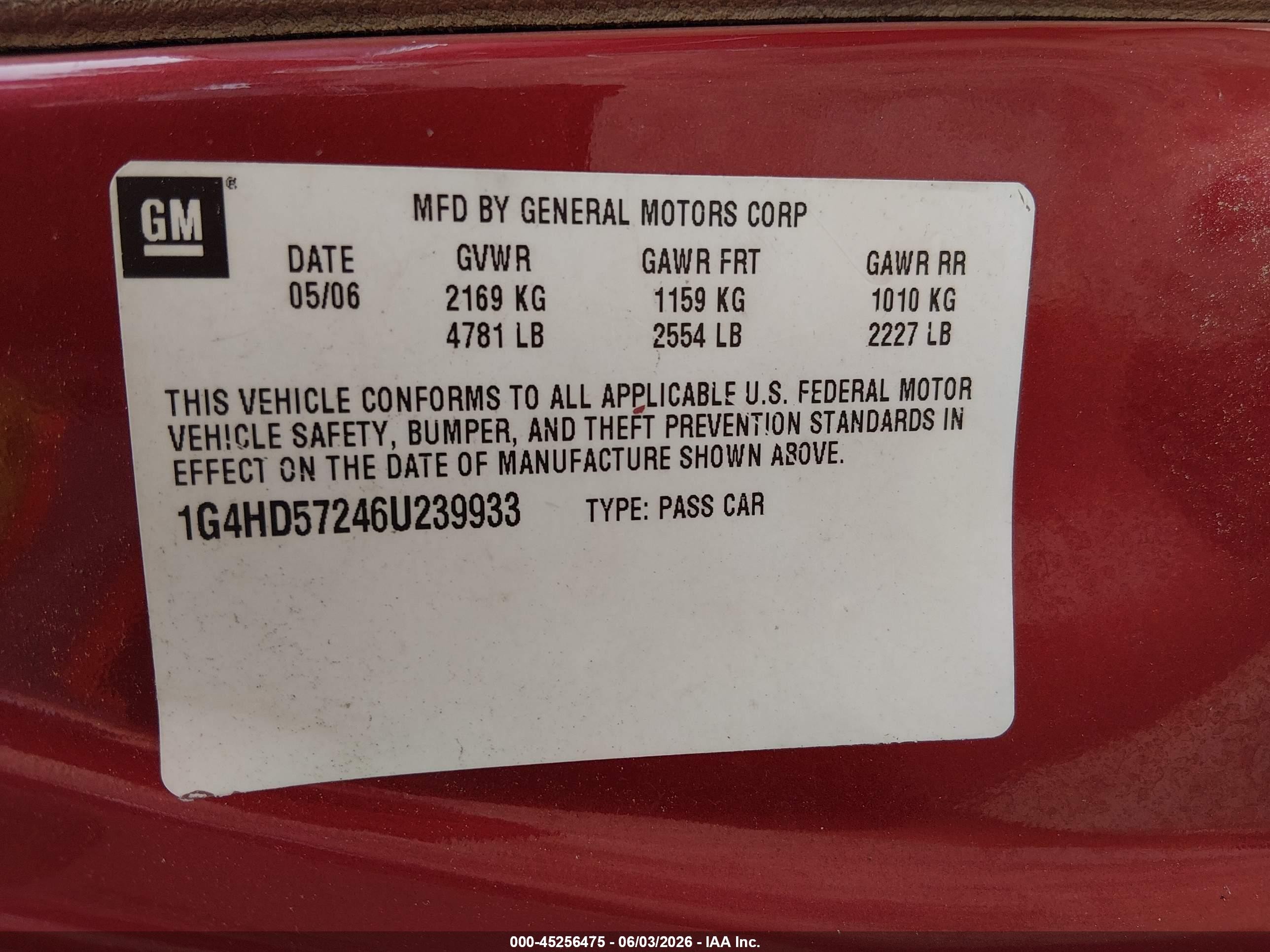2006 Buick Lucerne Cxl Red vin: 1G4HD57246U239933