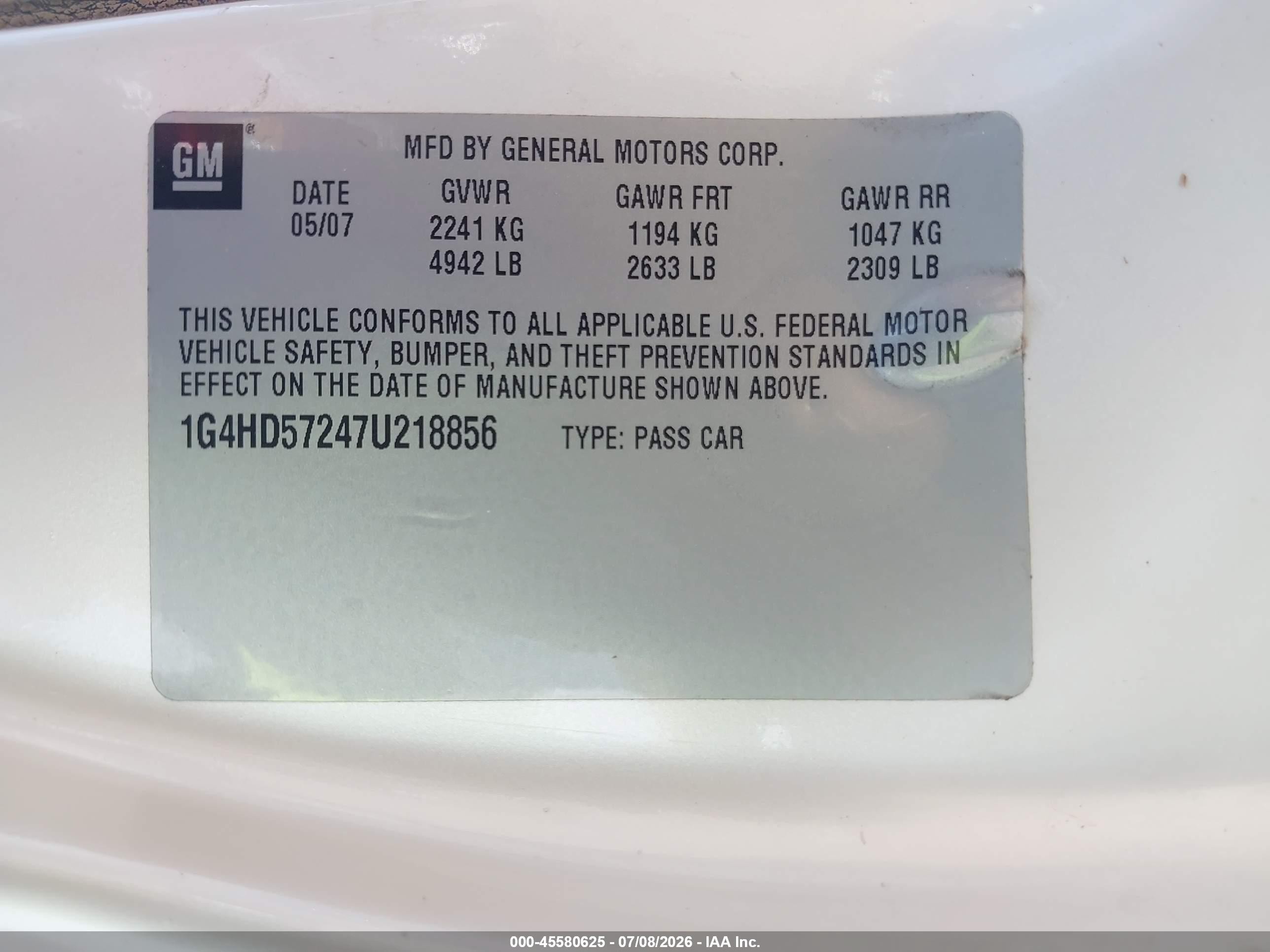 2007 Buick Lucerne Cxl Tan vin: 1G4HD57247U218856
