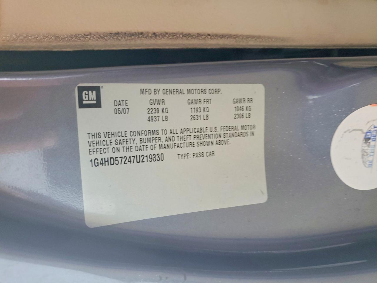 2007 Buick Lucerne Cxl Silver vin: 1G4HD57247U219330