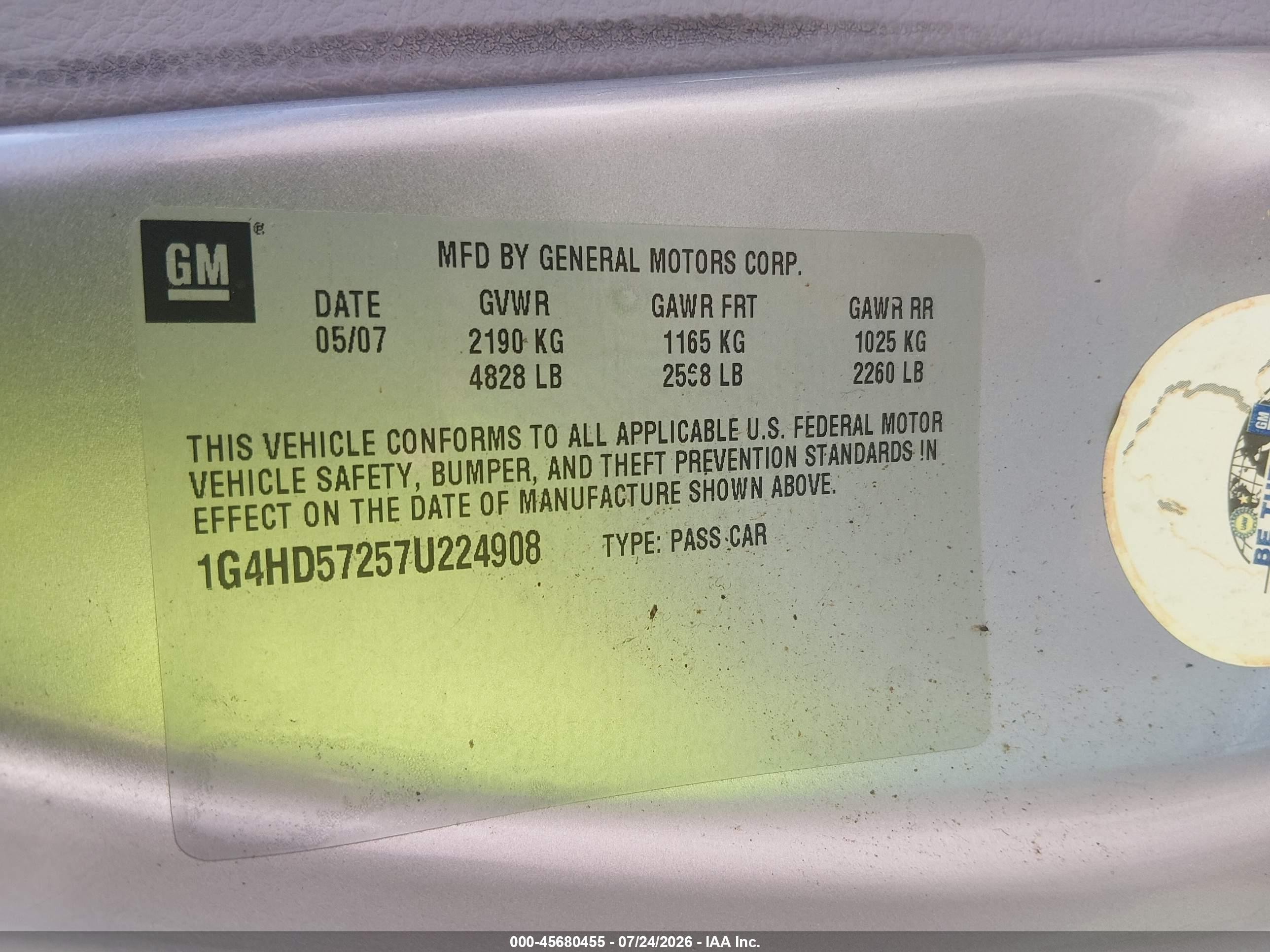 2007 Buick Lucerne Cxl Silver vin: 1G4HD57257U224908