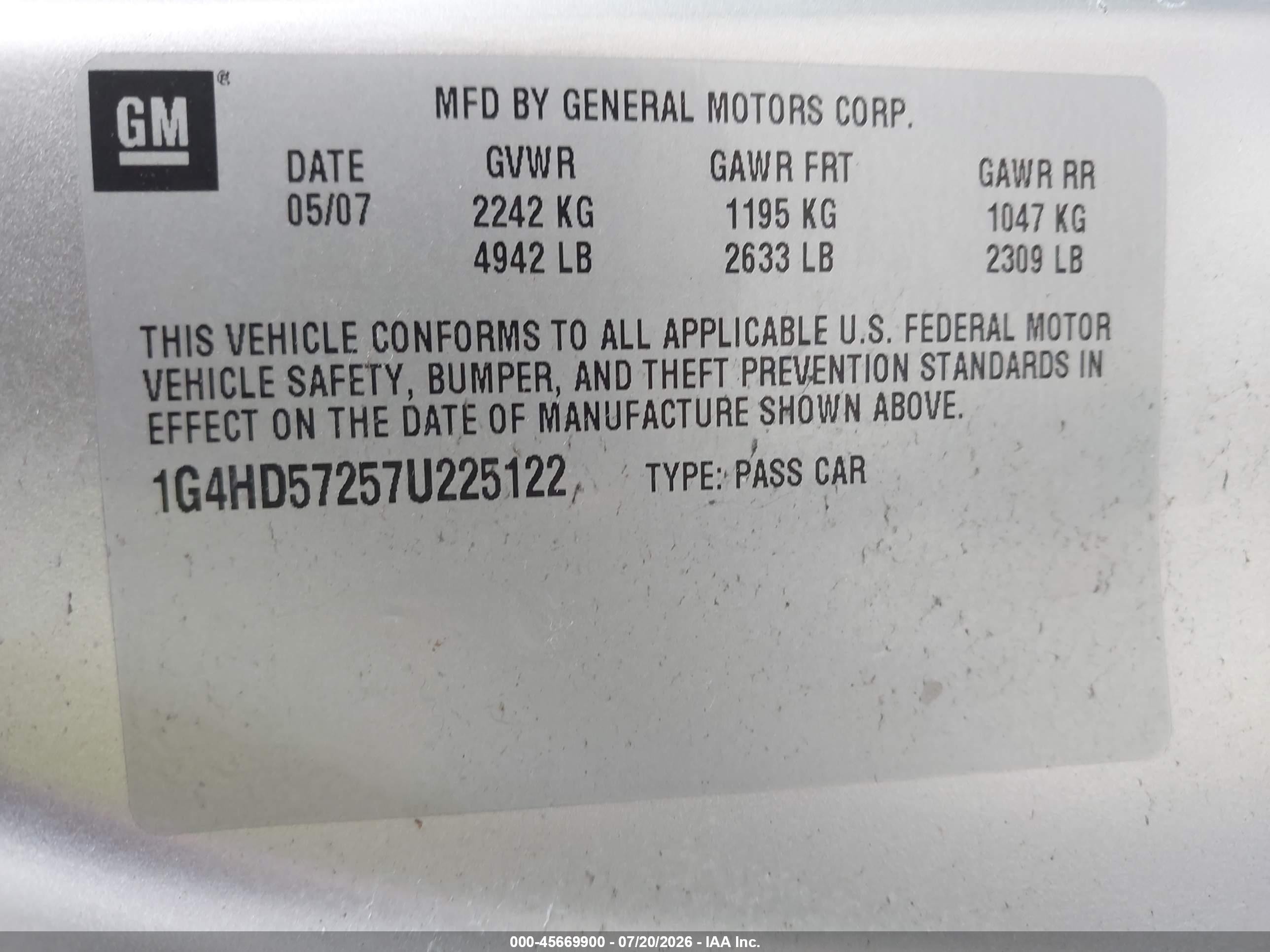 2007 Buick Lucerne Cxl Silver vin: 1G4HD57257U225122