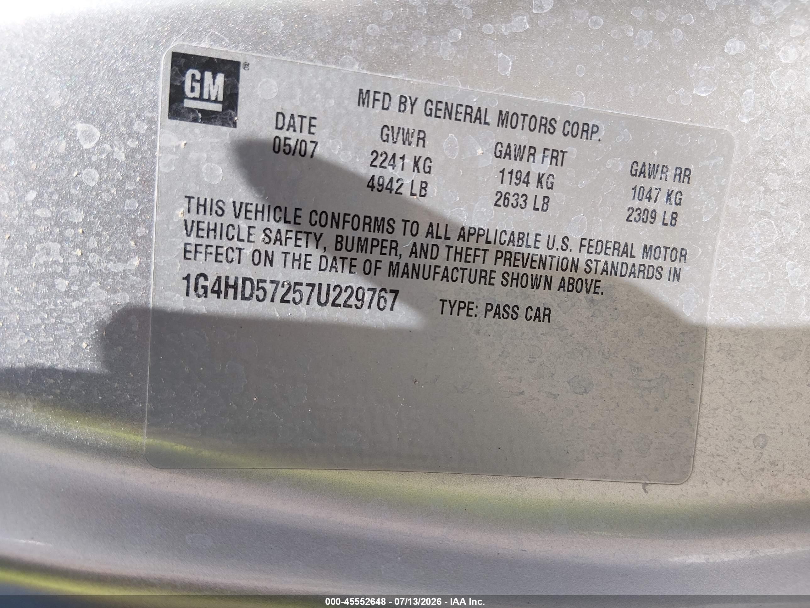 2007 Buick Lucerne Cxl Silver vin: 1G4HD57257U229767