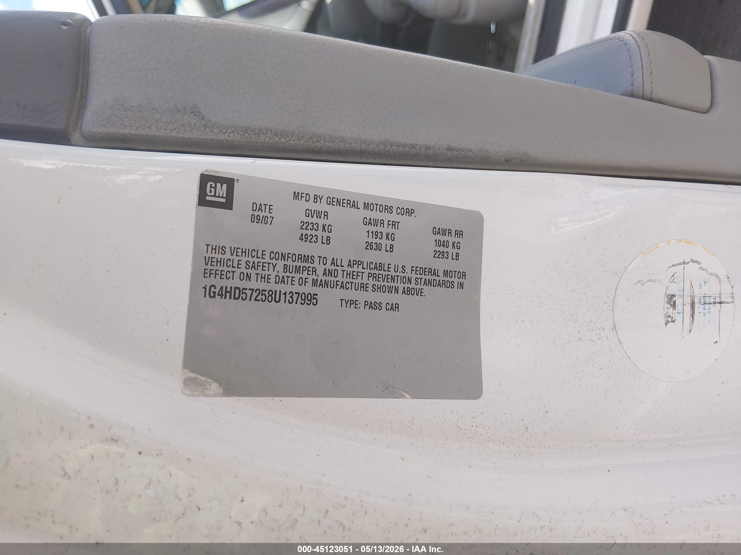 2008 Buick Lucerne Cxl White vin: 1G4HD57258U137995