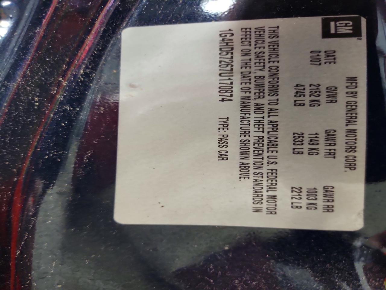 2007 Buick Lucerne Cxl Blue vin: 1G4HD57267U170874
