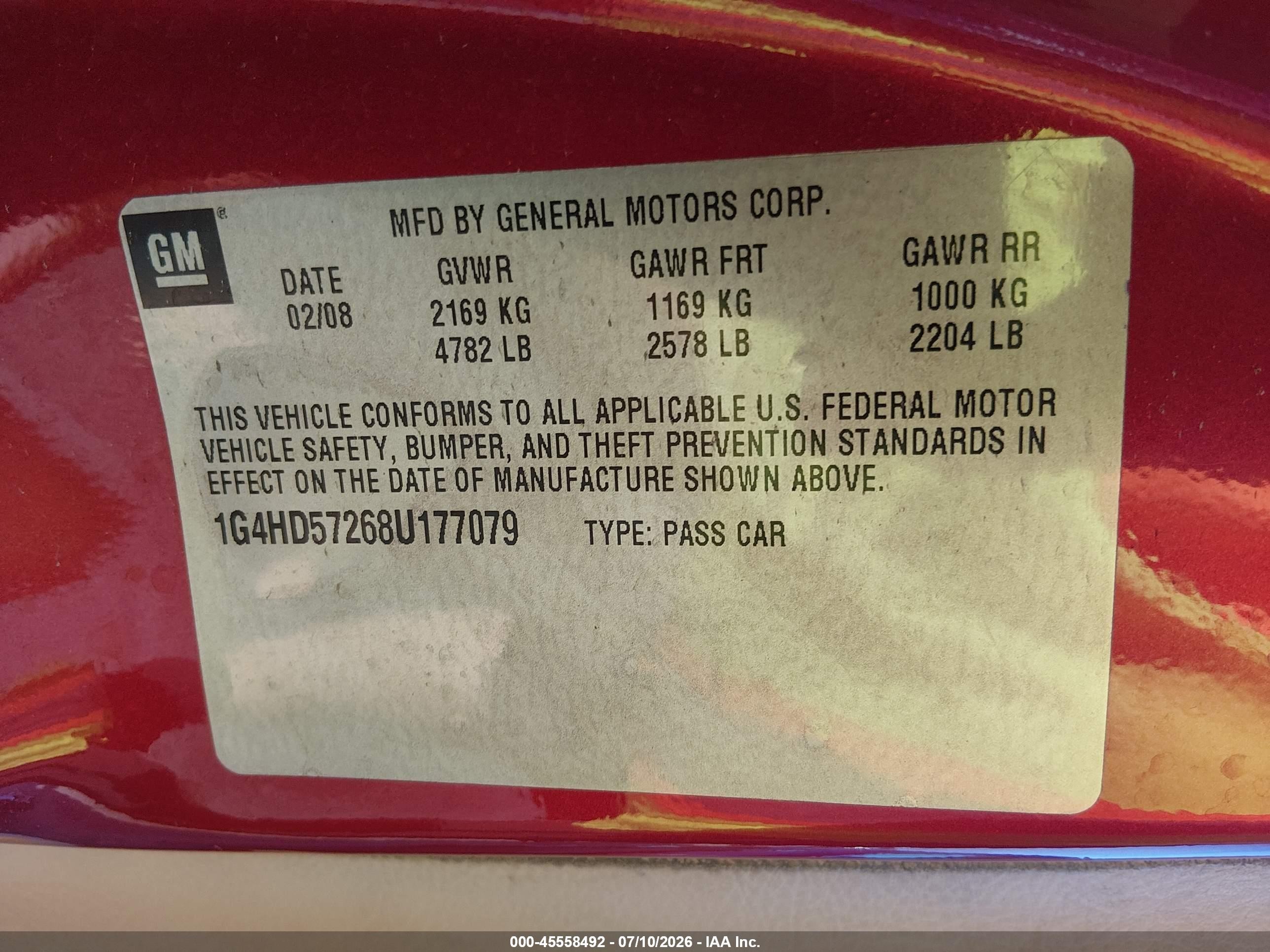 2008 Buick Lucerne Cxl Red vin: 1G4HD57268U177079