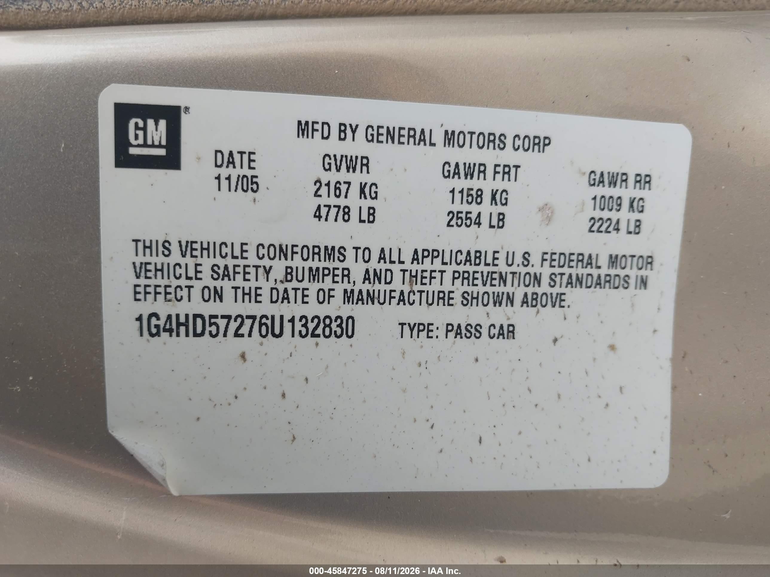 2006 Buick Lucerne Cxl Gold vin: 1G4HD57276U132830