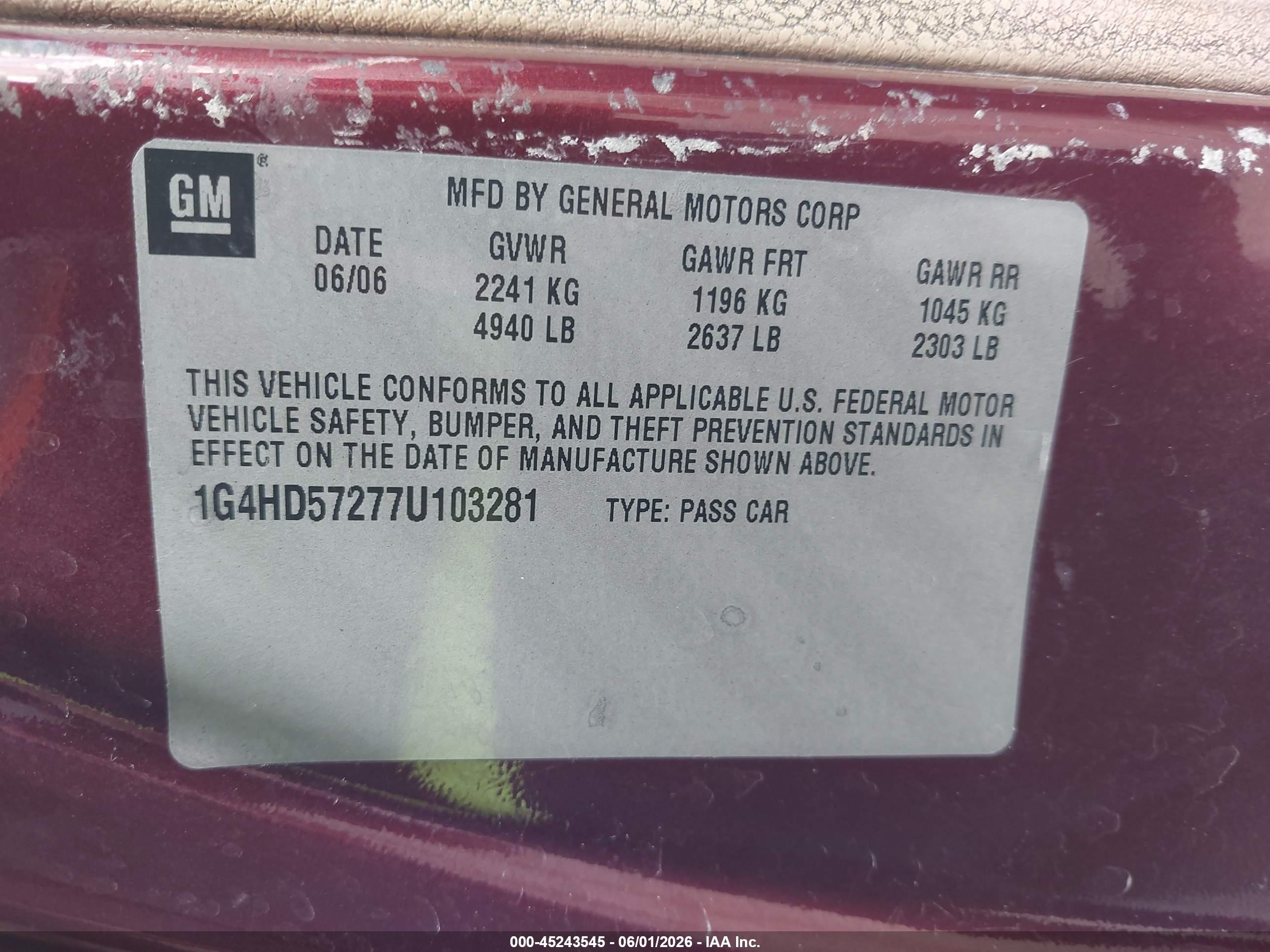 2007 Buick Lucerne Cxl Maroon vin: 1G4HD57277U103281