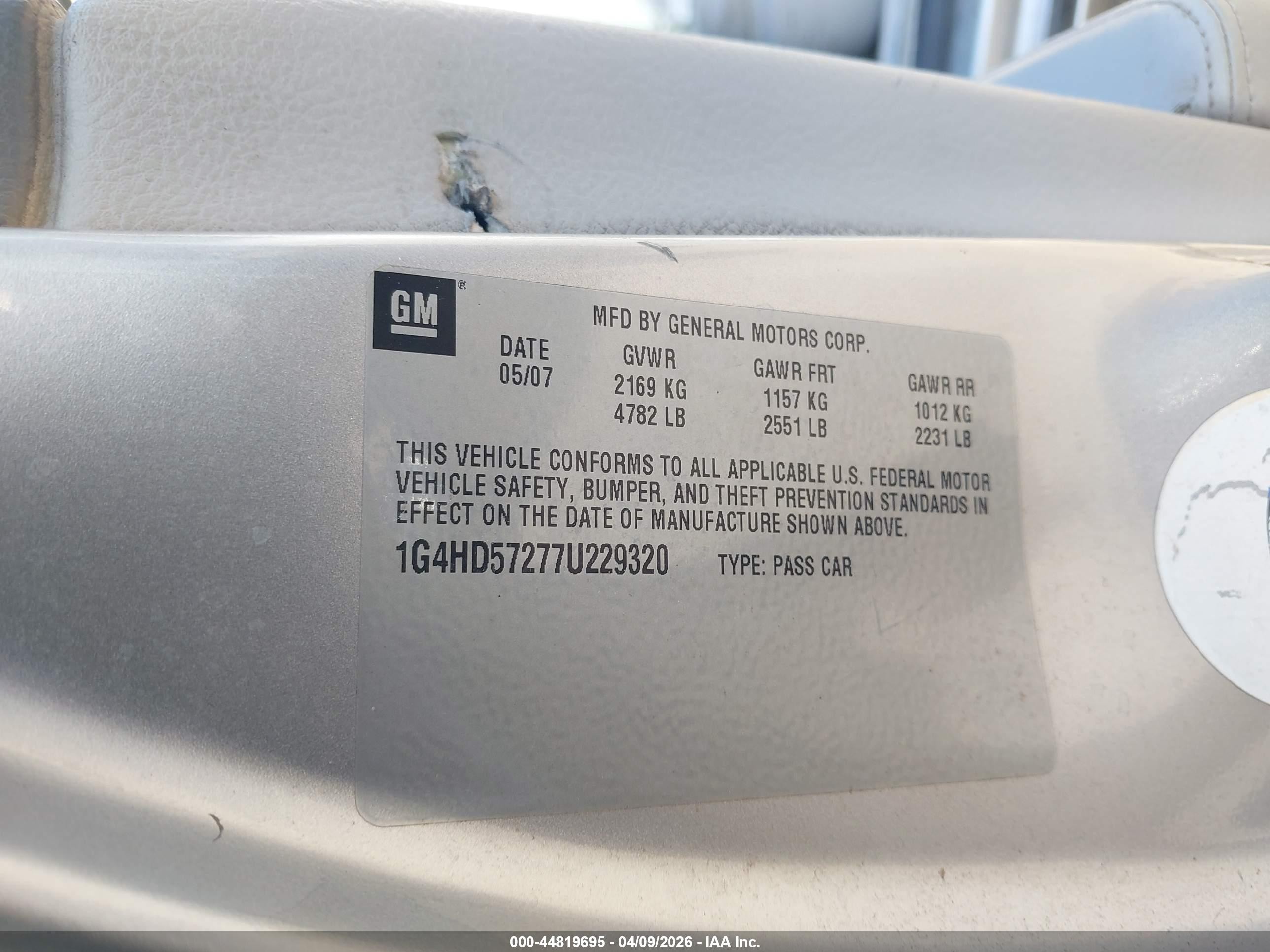 2007 Buick Lucerne Cxl Silver vin: 1G4HD57277U229320
