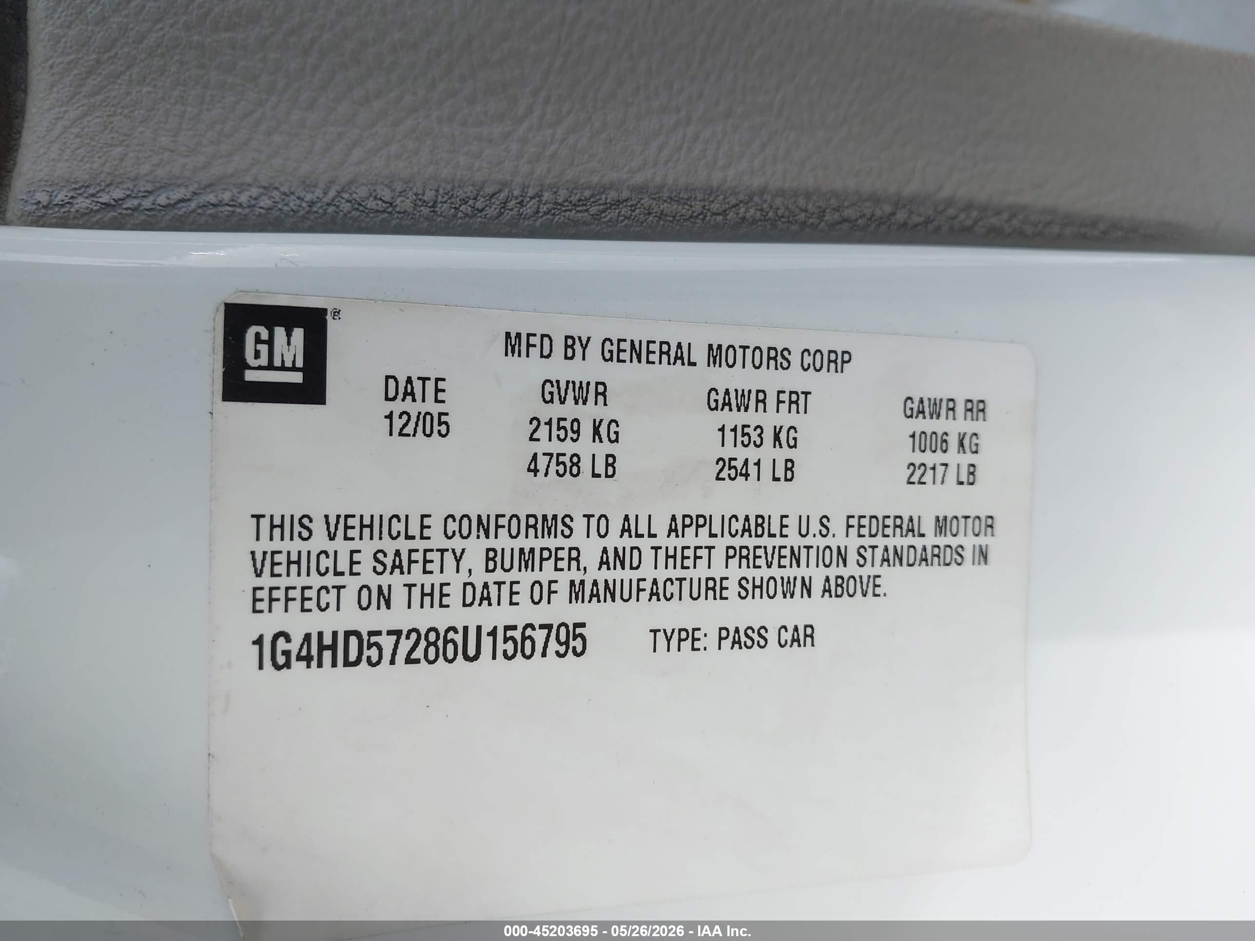 2006 Buick Lucerne Cxl White vin: 1G4HD57286U156795