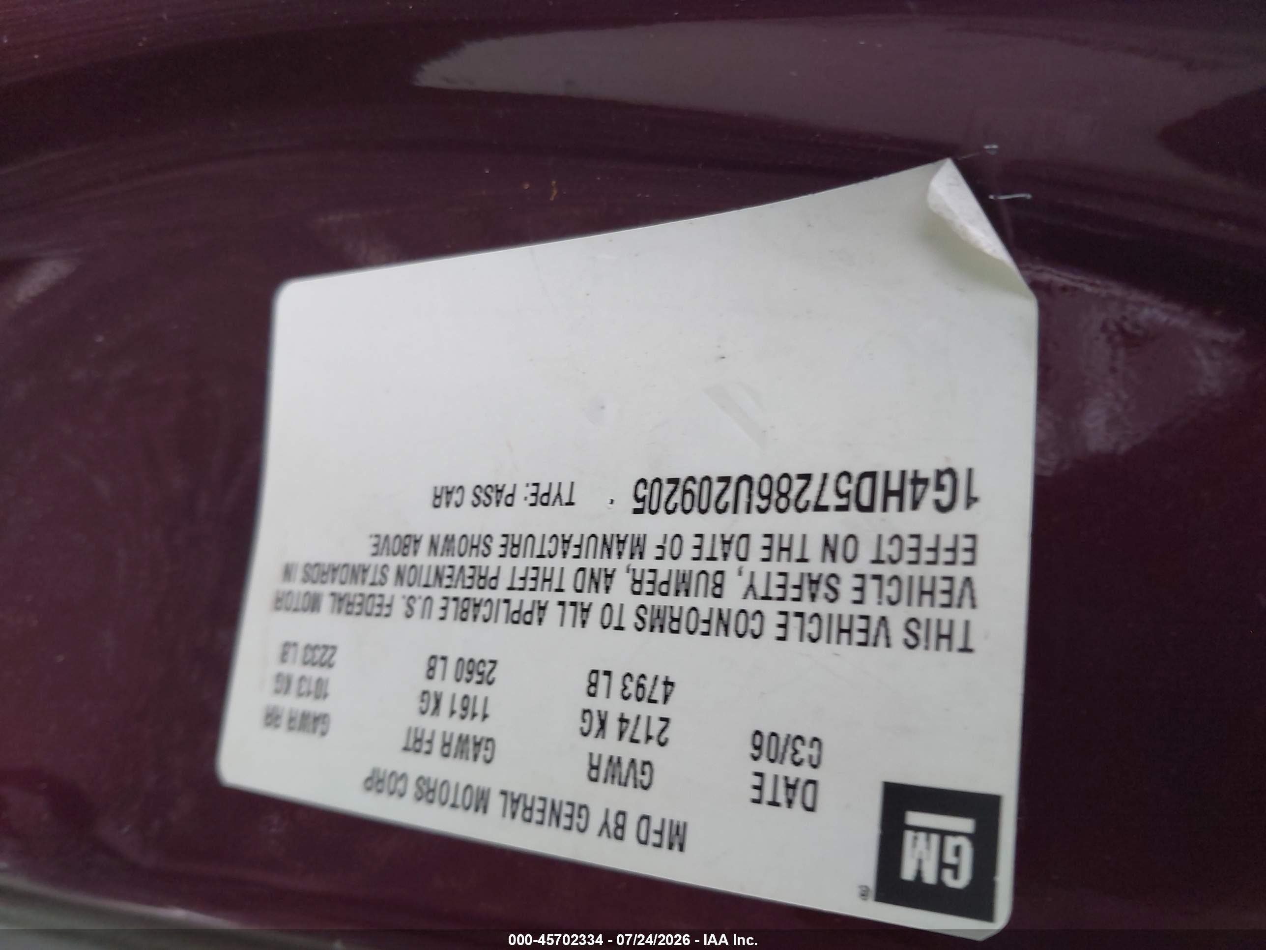 2006 Buick Lucerne Cxl Burgundy vin: 1G4HD57286U209205