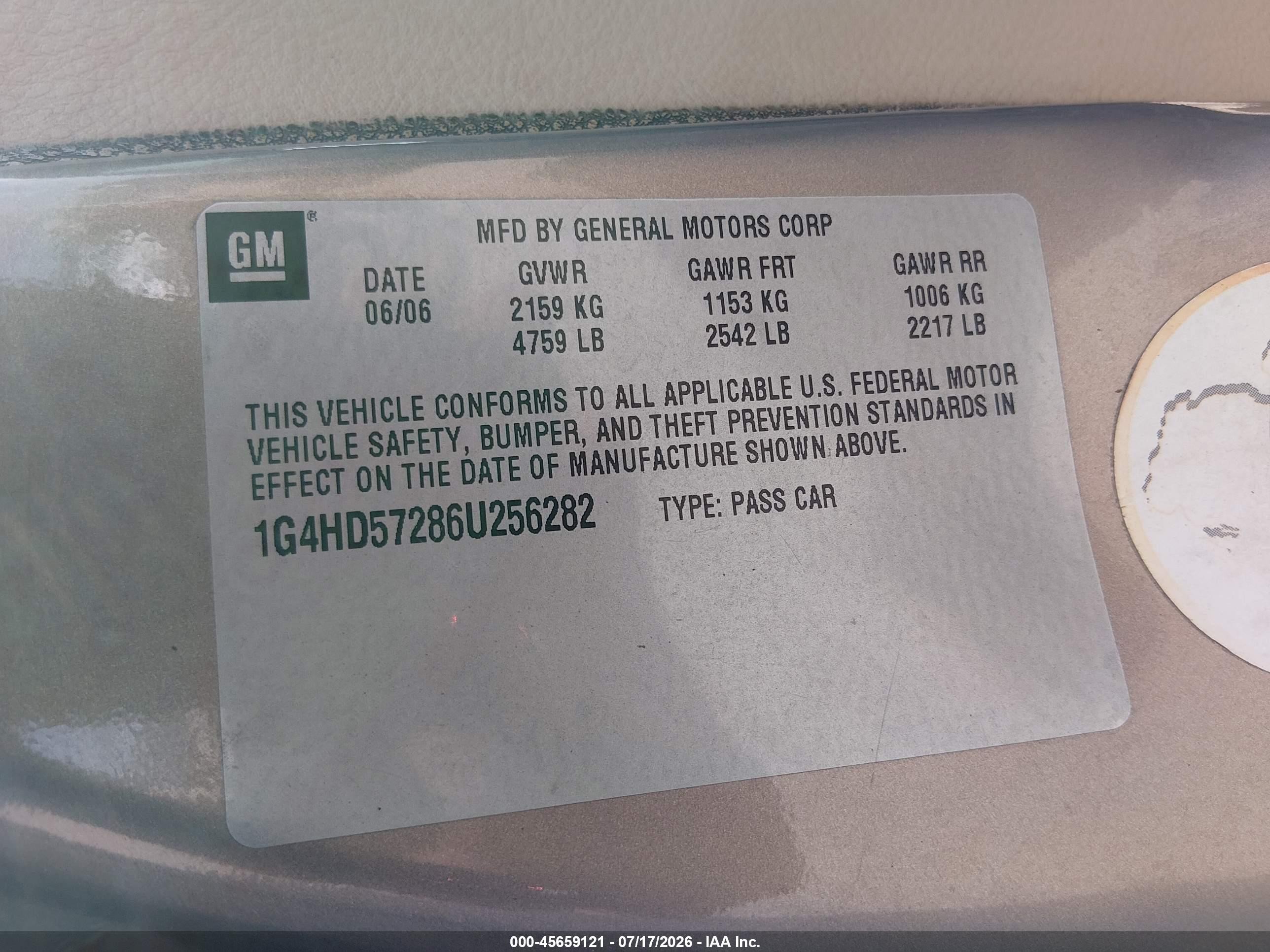 2006 Buick Lucerne Cxl Brown vin: 1G4HD57286U256282