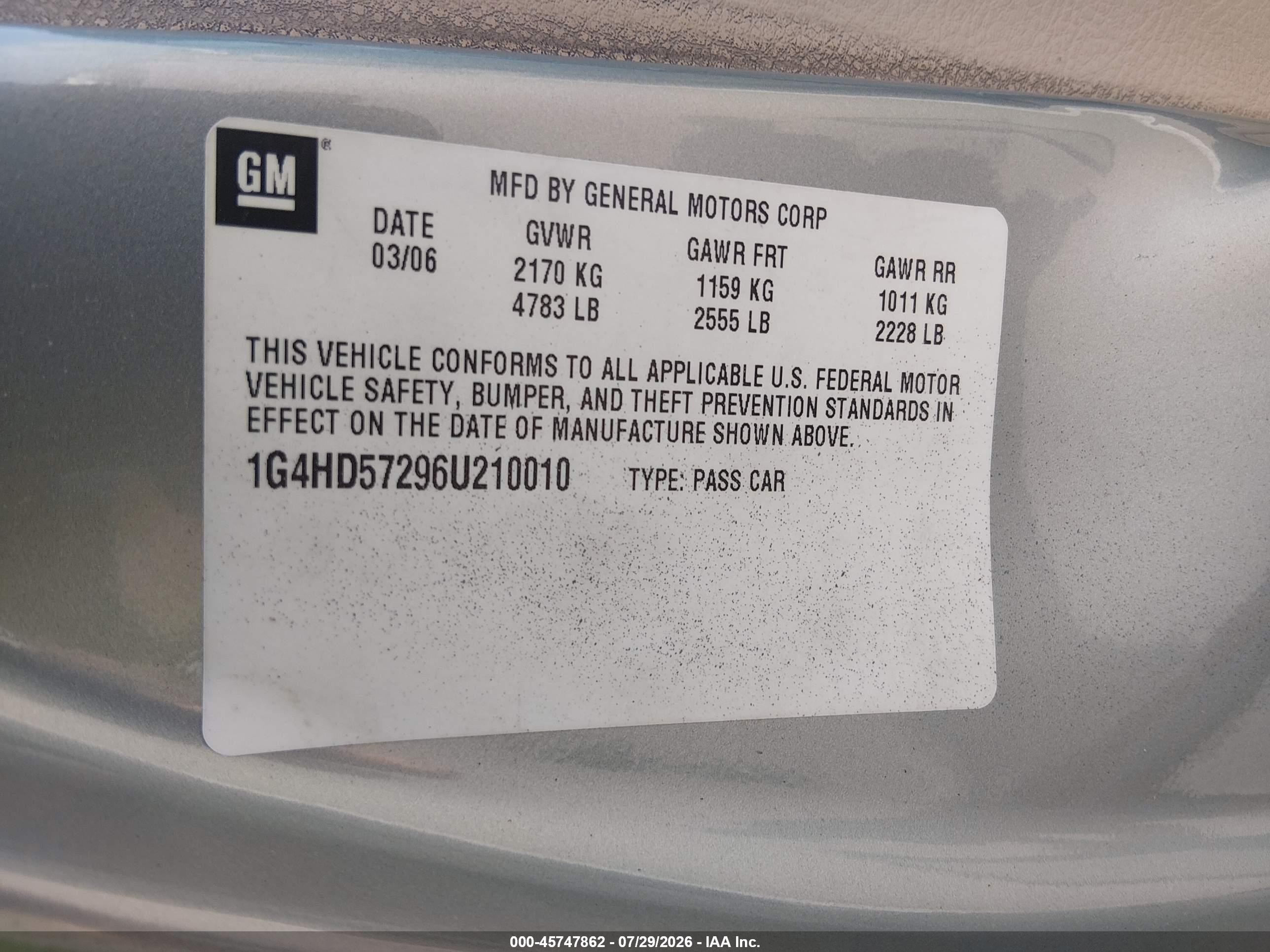 2006 Buick Lucerne Cxl Green vin: 1G4HD57296U210010