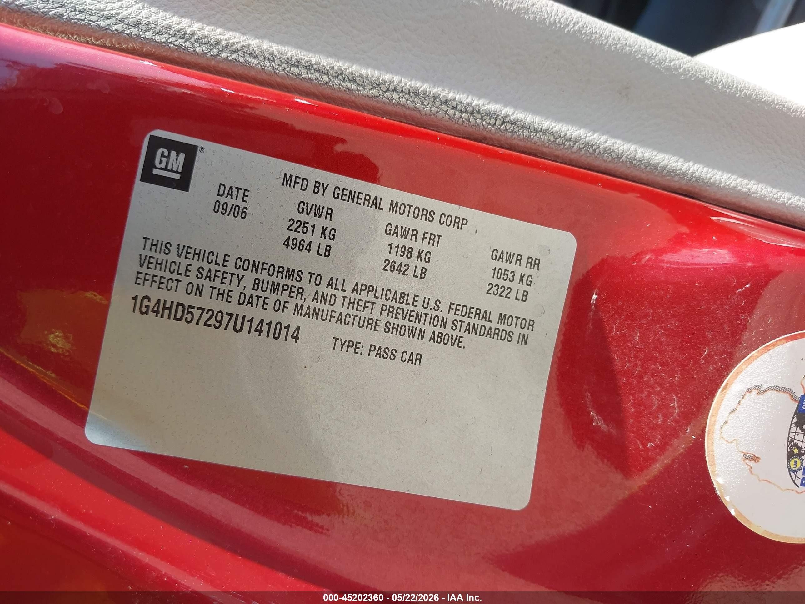 2007 Buick Lucerne Cxl Red vin: 1G4HD57297U141014