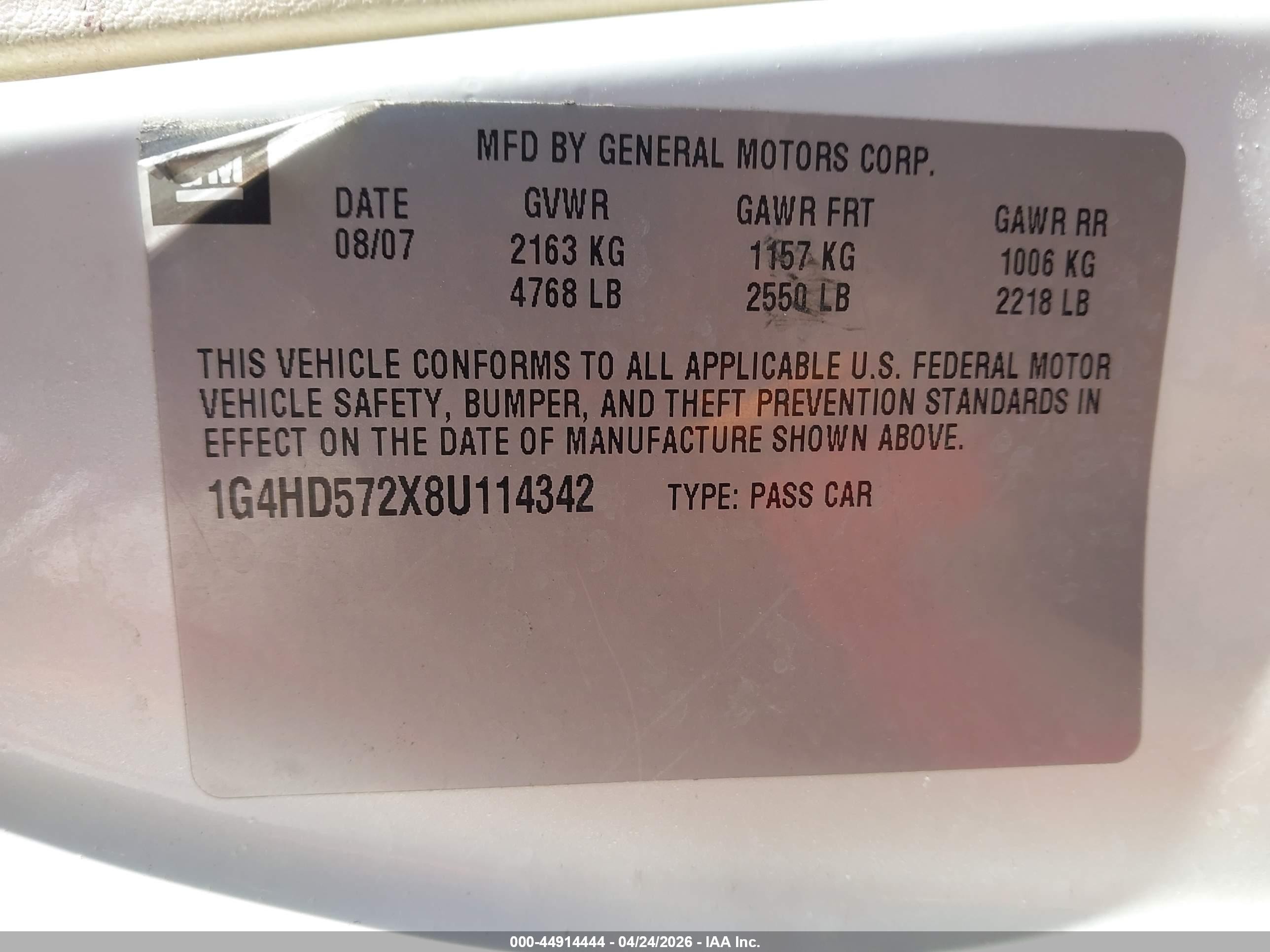 2008 Buick Lucerne Cxl Cream vin: 1G4HD572X8U114342