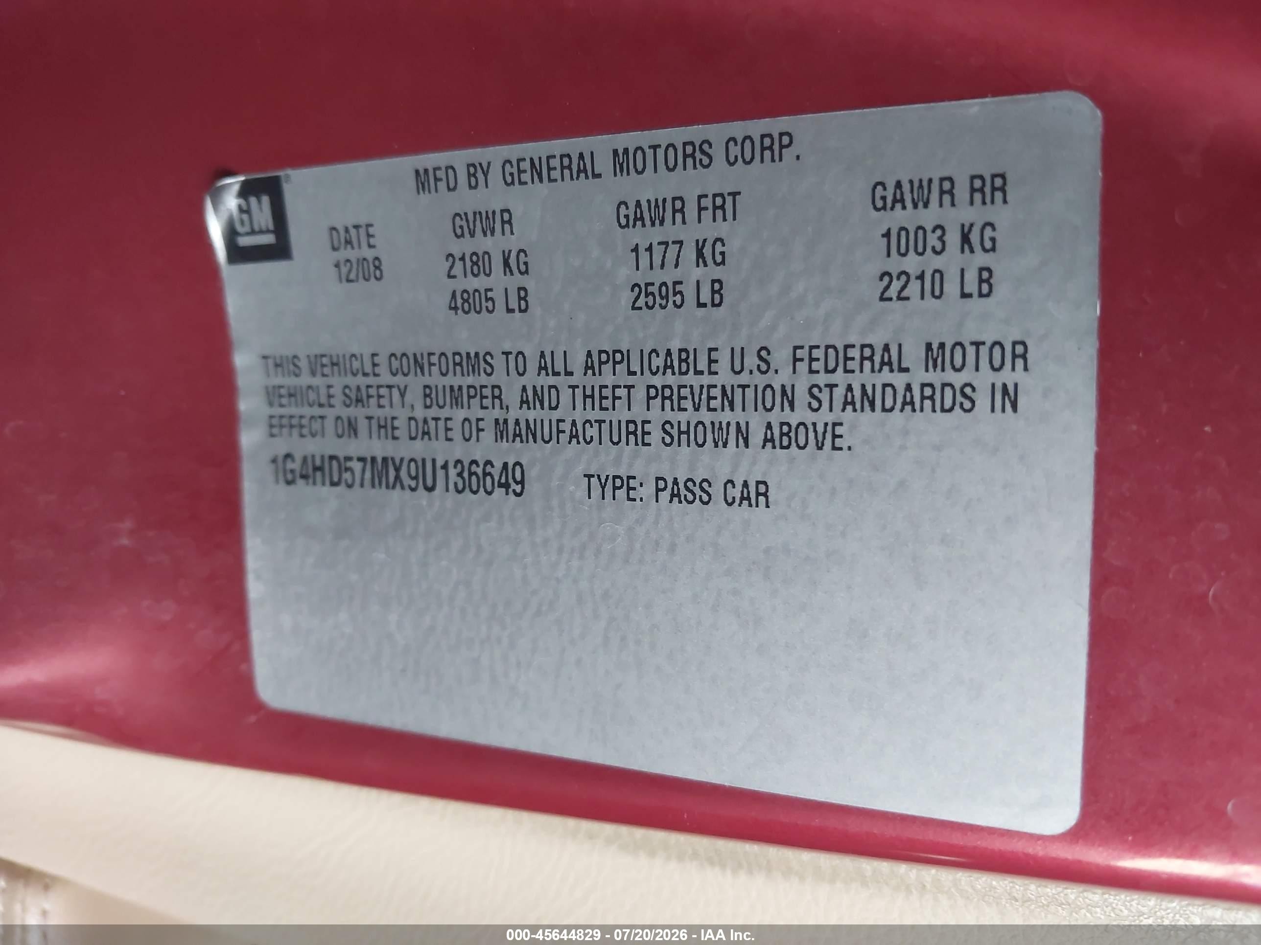 2009 Buick Lucerne Cxl-3 Red vin: 1G4HD57MX9U136649