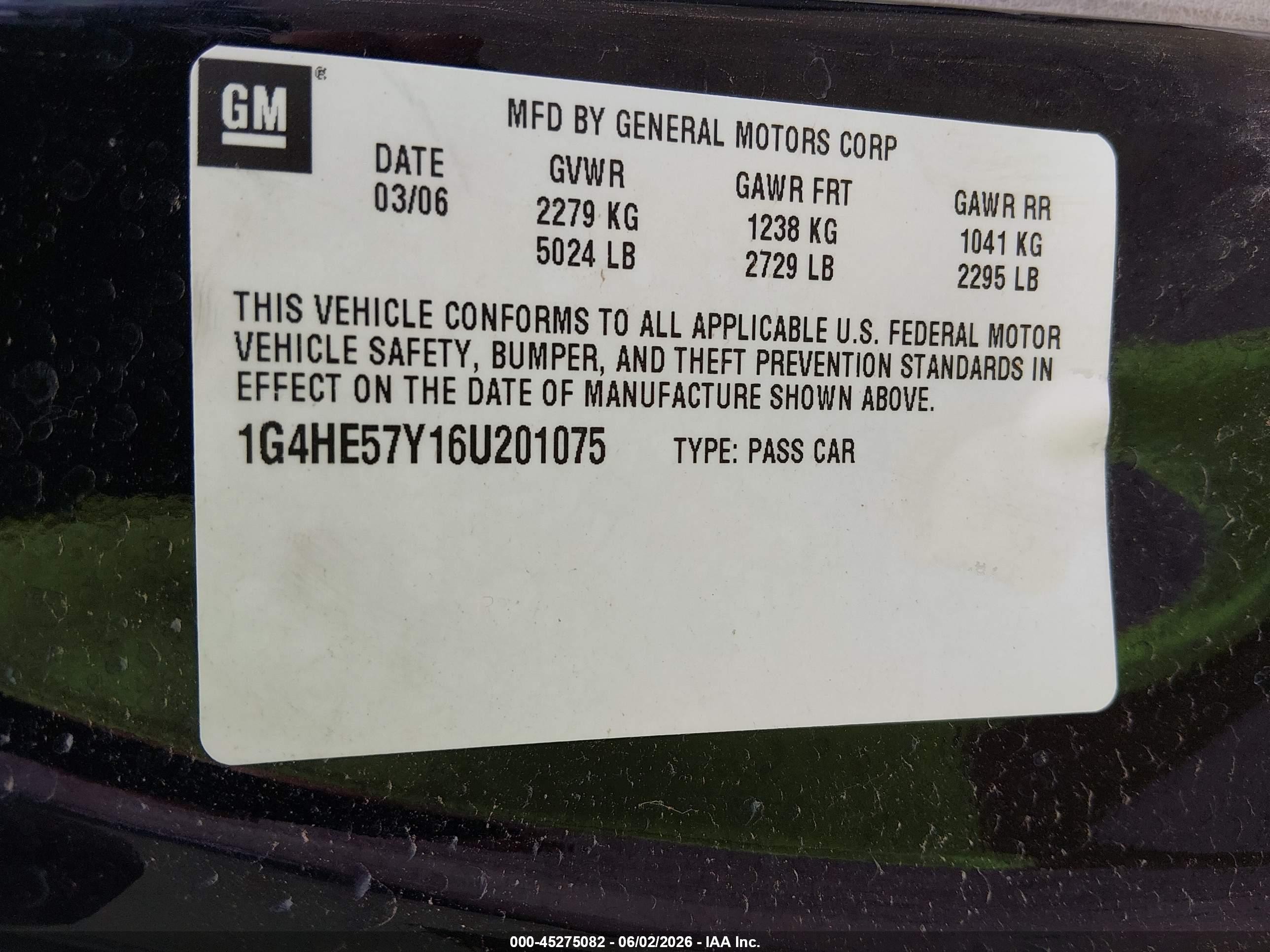 2006 Buick Lucerne Cxs Black vin: 1G4HE57Y16U201075