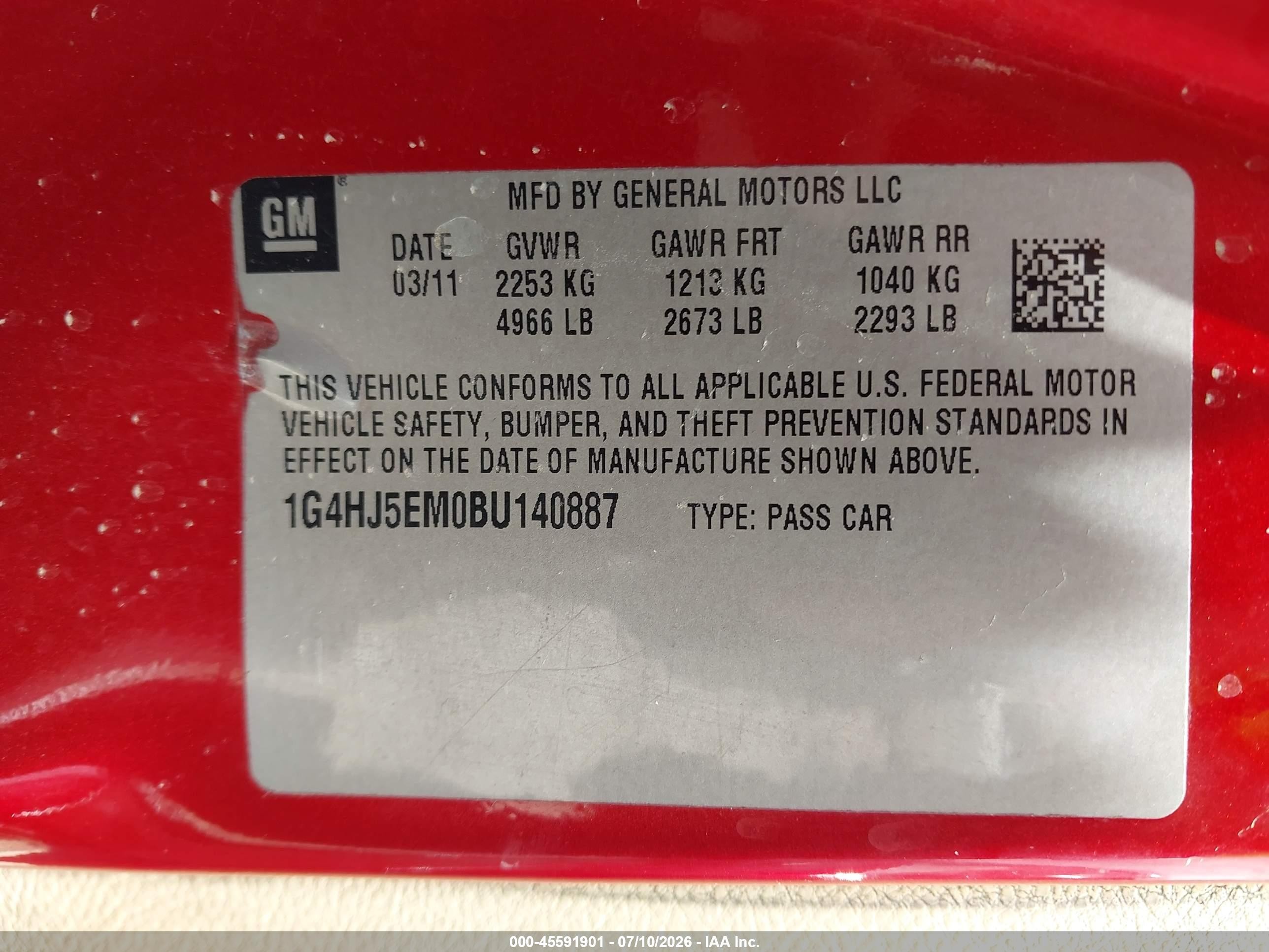 2011 Buick Lucerne Cxl Premium Красный vin: 1G4HJ5EM0BU140887