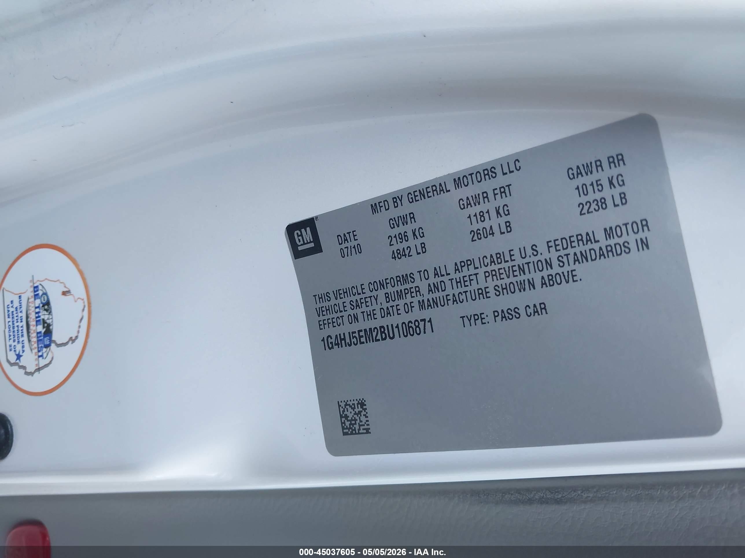 2011 Buick Lucerne Cxl Premium White vin: 1G4HJ5EM2BU106871