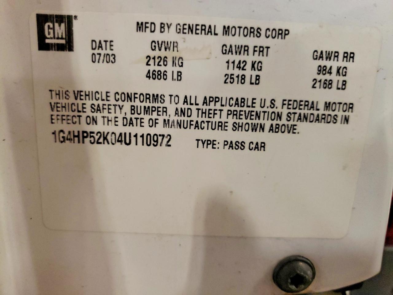 2004 Buick Lesabre Custom Белый vin: 1G4HP52K04U110972